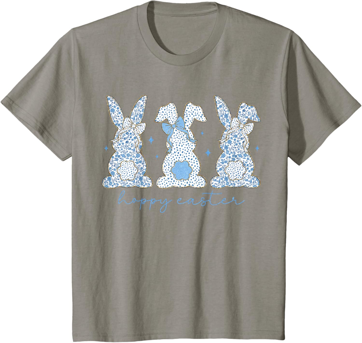 Easter Chinoiserie Floral Bunny With Cute Blue Bow Coquette T-Shirt