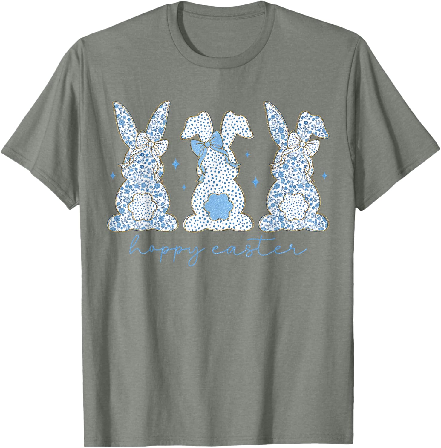 Easter Chinoiserie Floral Bunny With Cute Blue Bow Coquette T-Shirt