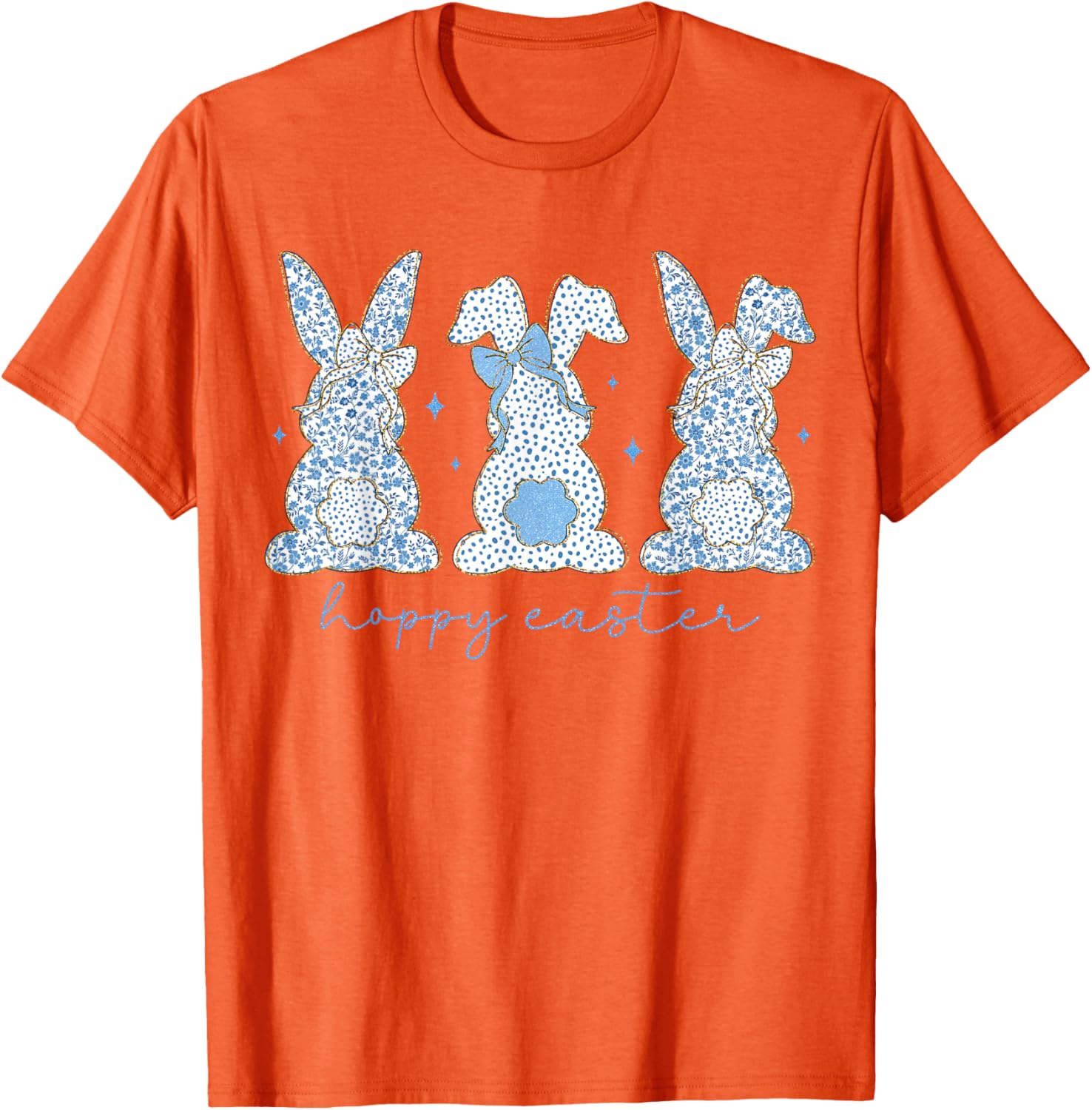 Easter Chinoiserie Floral Bunny With Cute Blue Bow Coquette T-Shirt