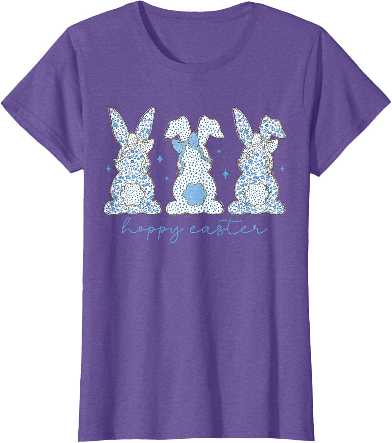 Easter Chinoiserie Floral Bunny With Cute Blue Bow Coquette T-Shirt