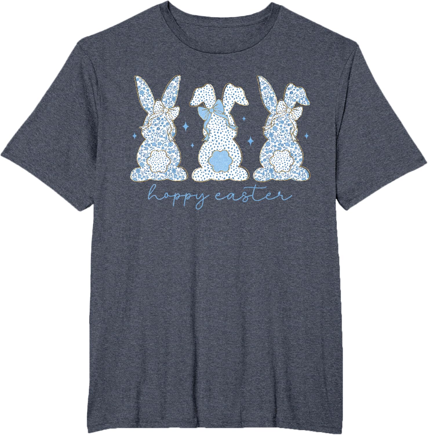 Easter Chinoiserie Floral Bunny With Cute Blue Bow Coquette T-Shirt