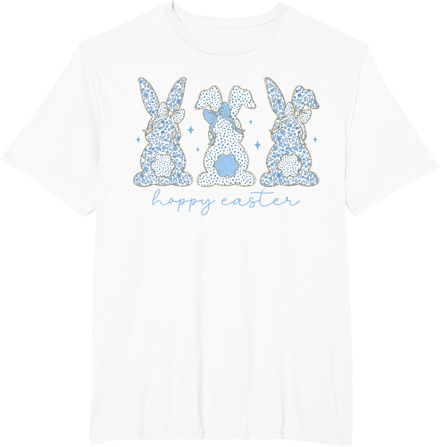 Easter Chinoiserie Floral Bunny With Cute Blue Bow Coquette T-Shirt