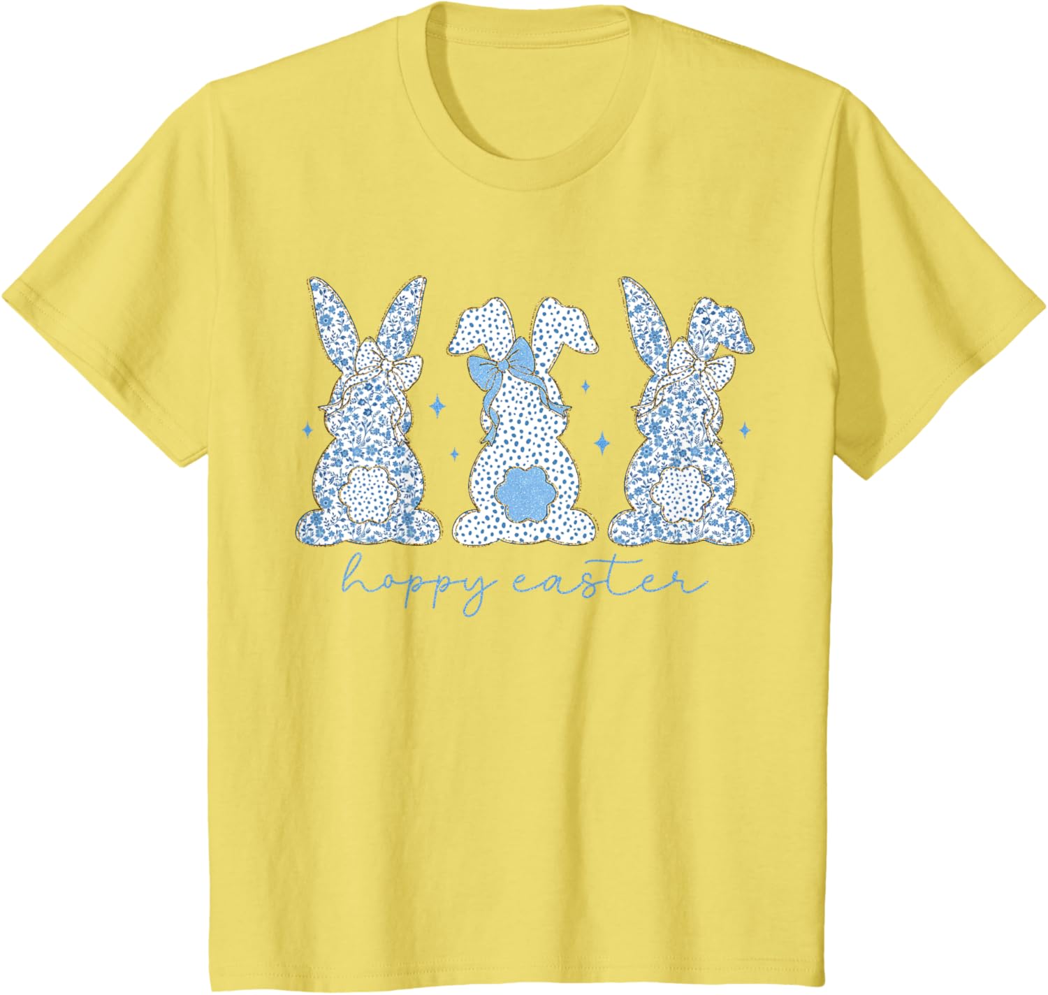 Easter Chinoiserie Floral Bunny With Cute Blue Bow Coquette T-Shirt