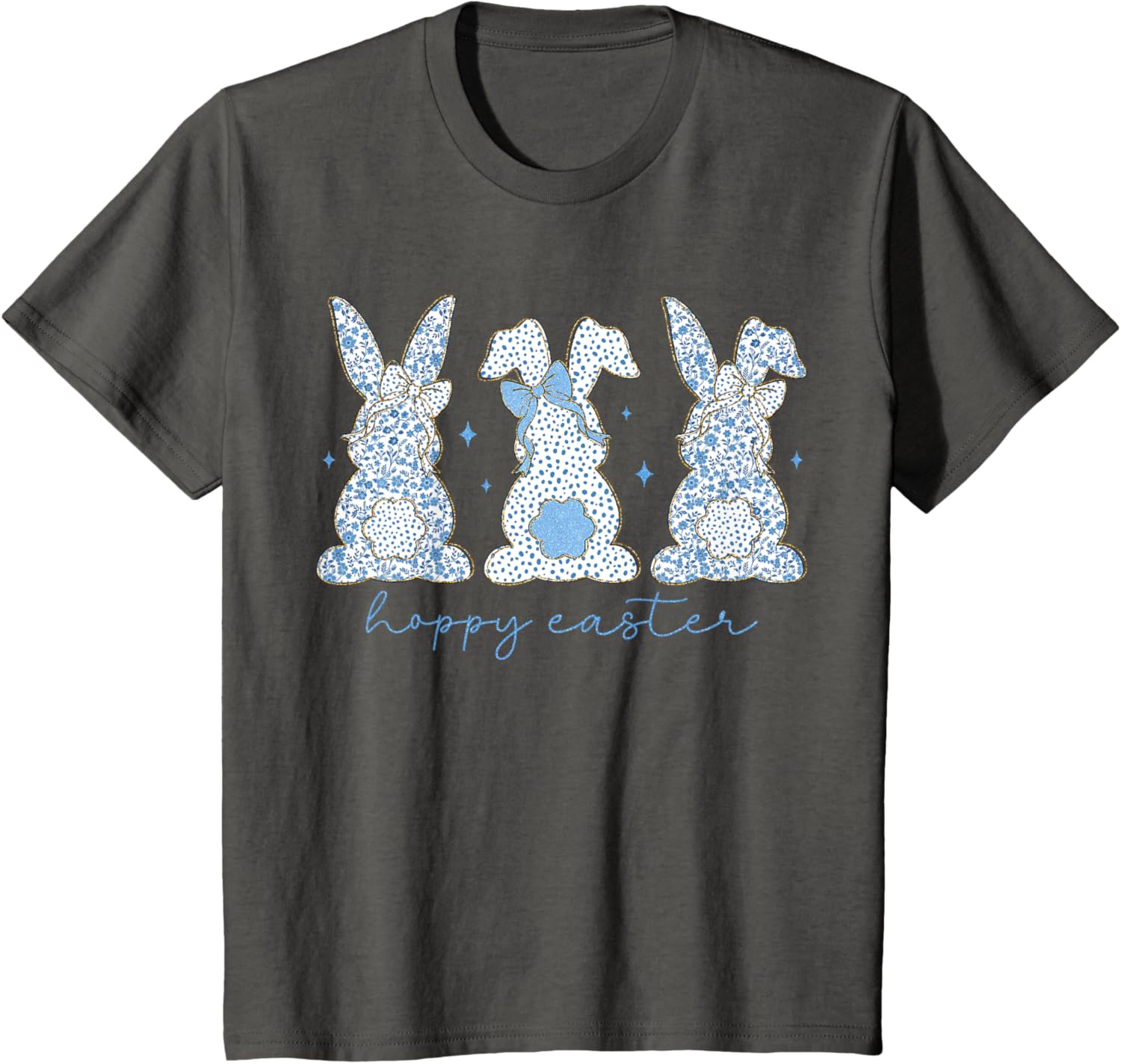 Easter Chinoiserie Floral Bunny With Cute Blue Bow Coquette T-Shirt