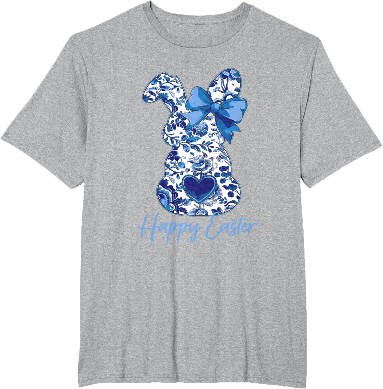 Easter Chinoiserie Floral Bunny With Cute Blue Bow Coquette T-Shirt