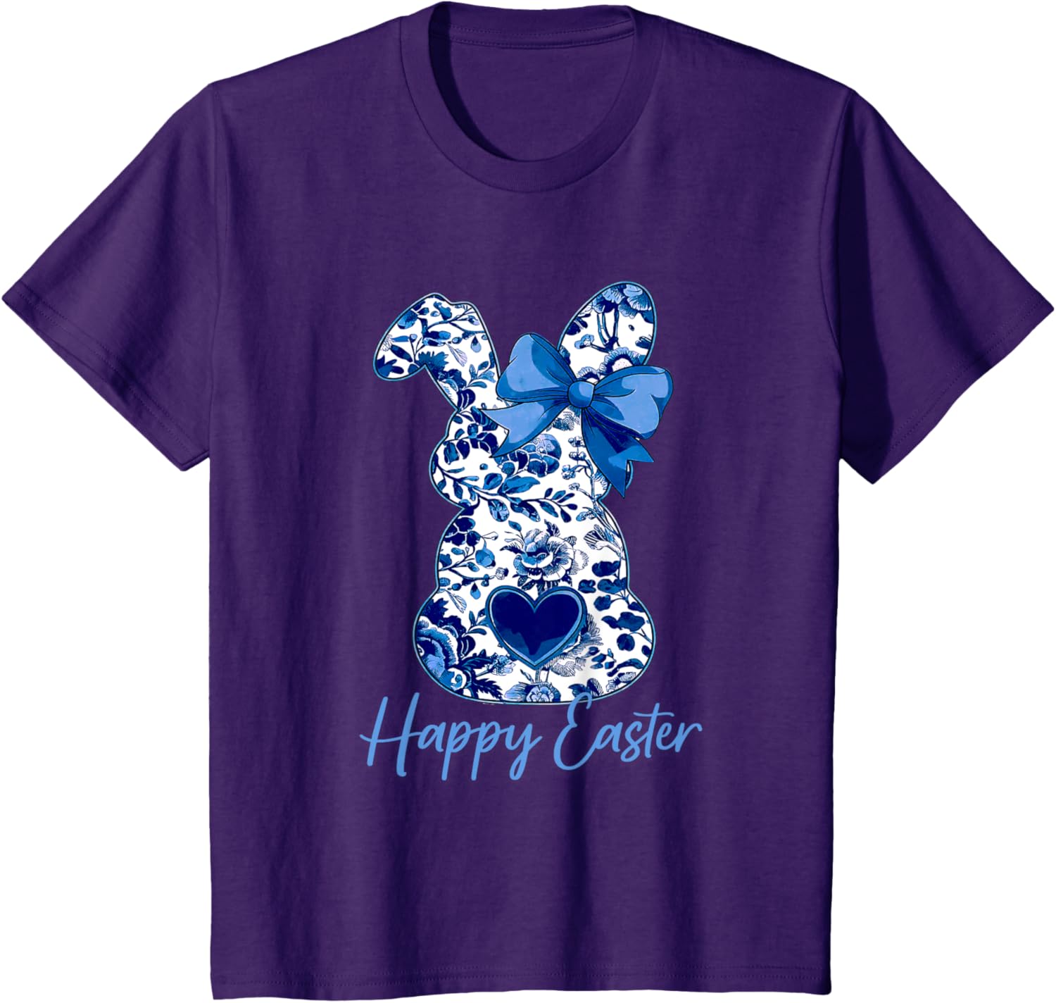 Easter Chinoiserie Floral Bunny With Cute Blue Bow Coquette T-Shirt