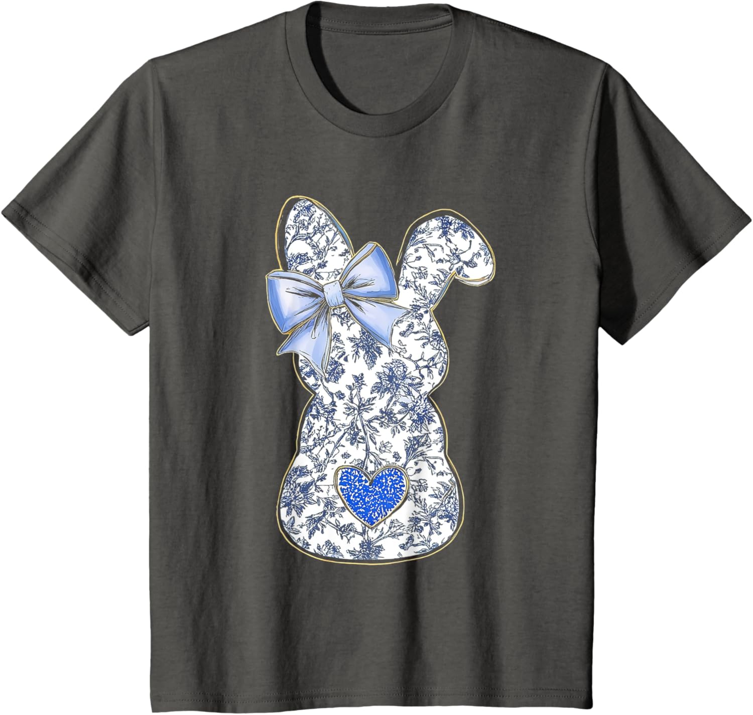 Easter Chinoiserie Floral Bunny With Cute Blue Bow Coquette T-Shirt