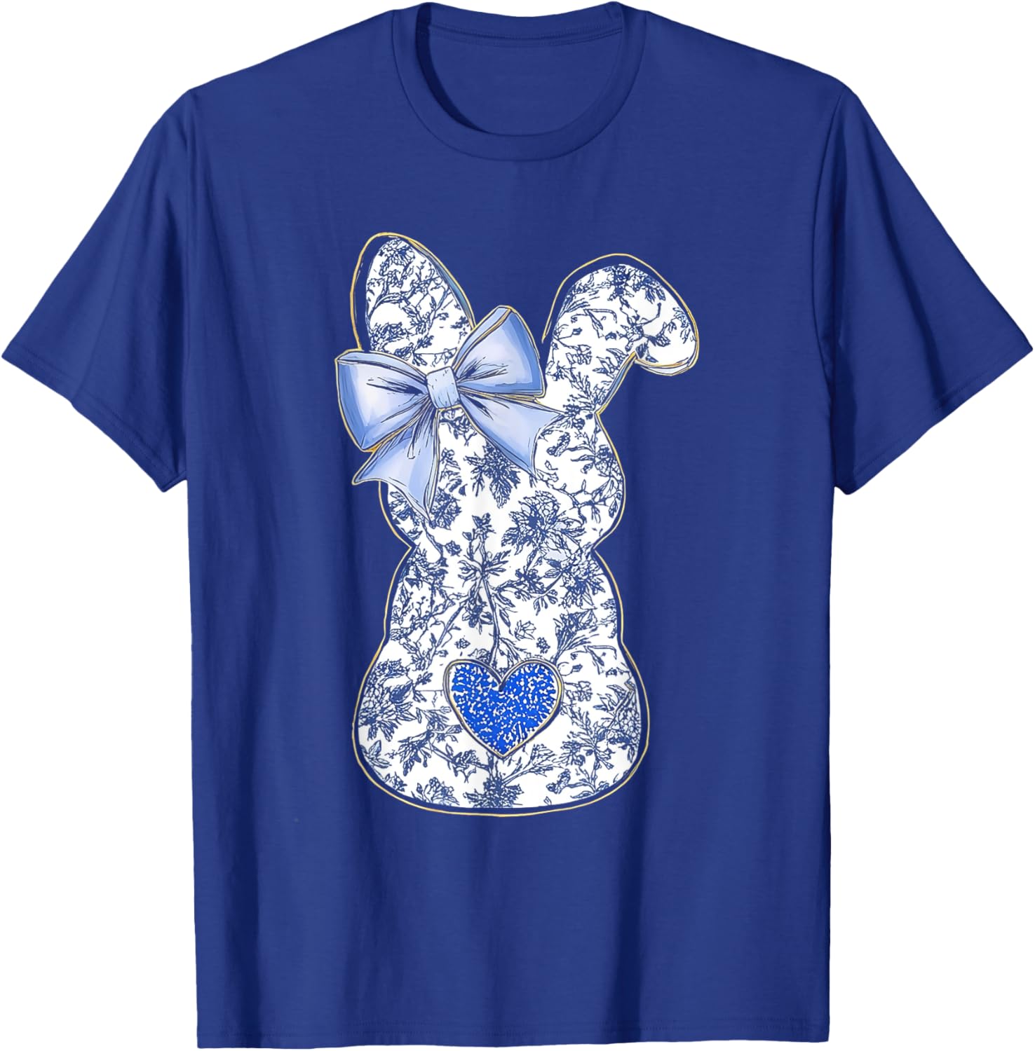 Easter Chinoiserie Floral Bunny With Cute Blue Bow Coquette T-Shirt