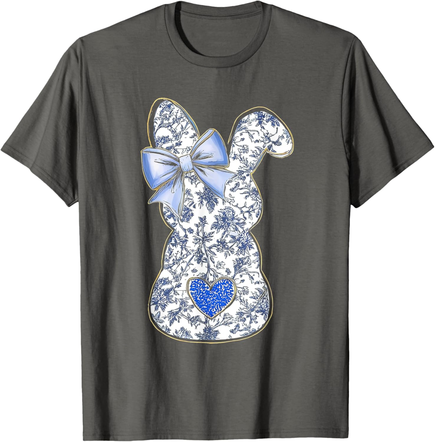 Easter Chinoiserie Floral Bunny With Cute Blue Bow Coquette T-Shirt