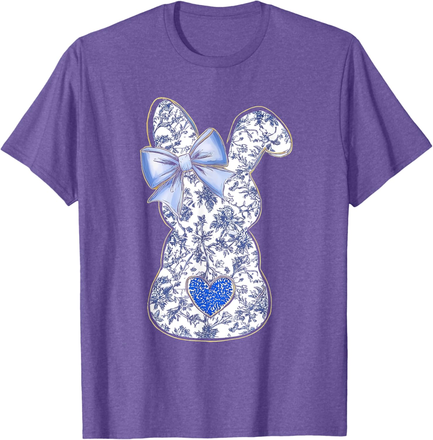 Easter Chinoiserie Floral Bunny With Cute Blue Bow Coquette T-Shirt