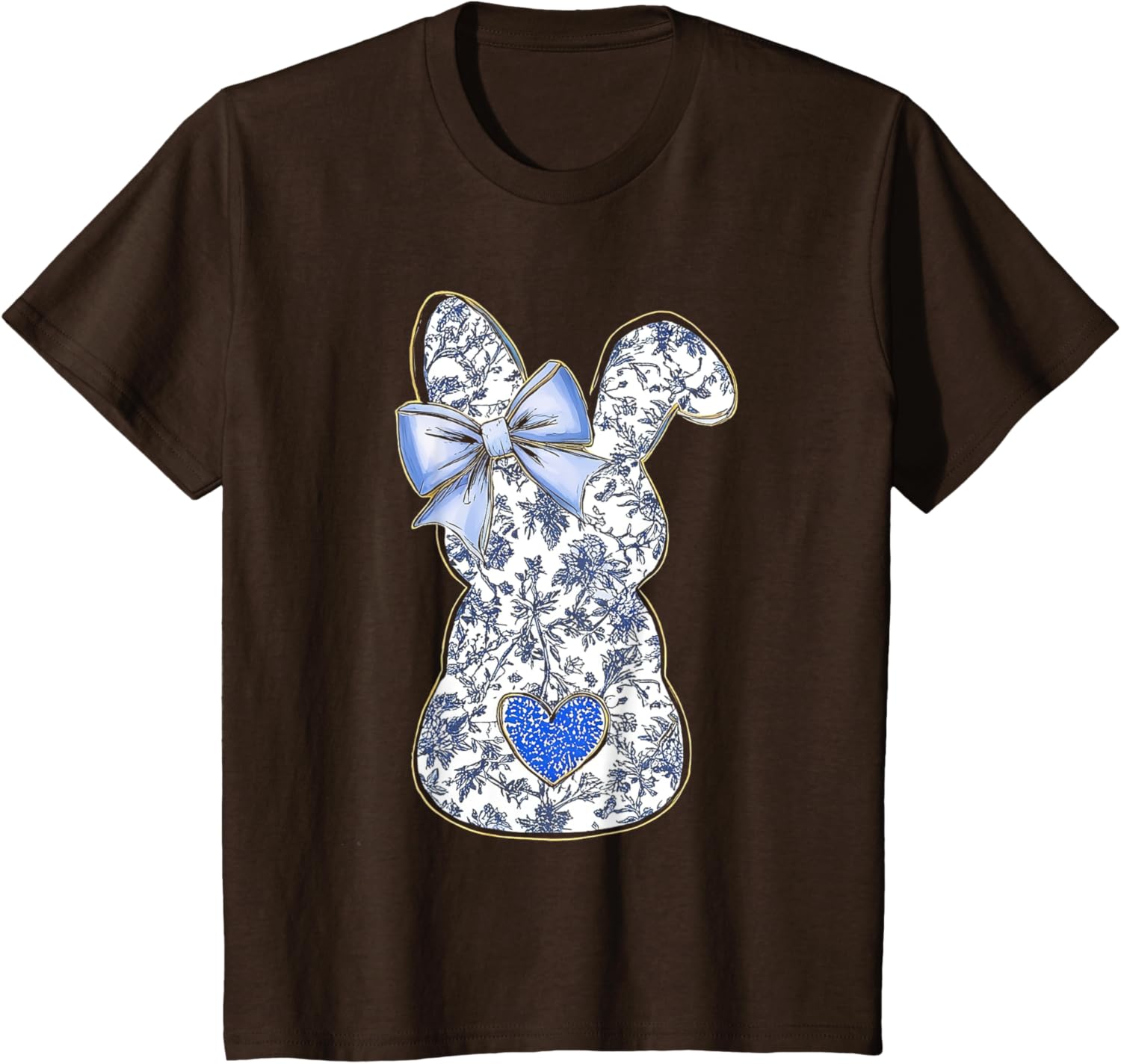 Easter Chinoiserie Floral Bunny With Cute Blue Bow Coquette T-Shirt