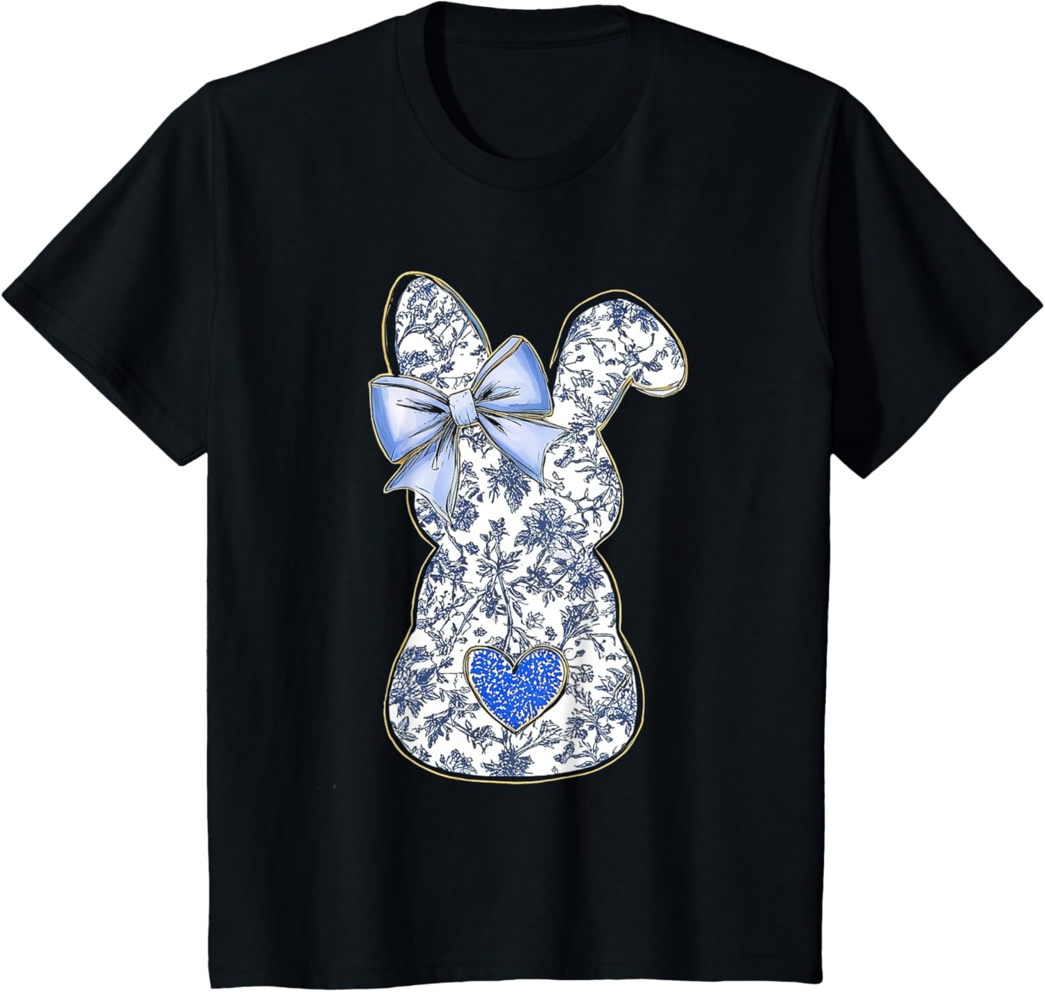 Easter Chinoiserie Floral Bunny With Cute Blue Bow Coquette T-Shirt