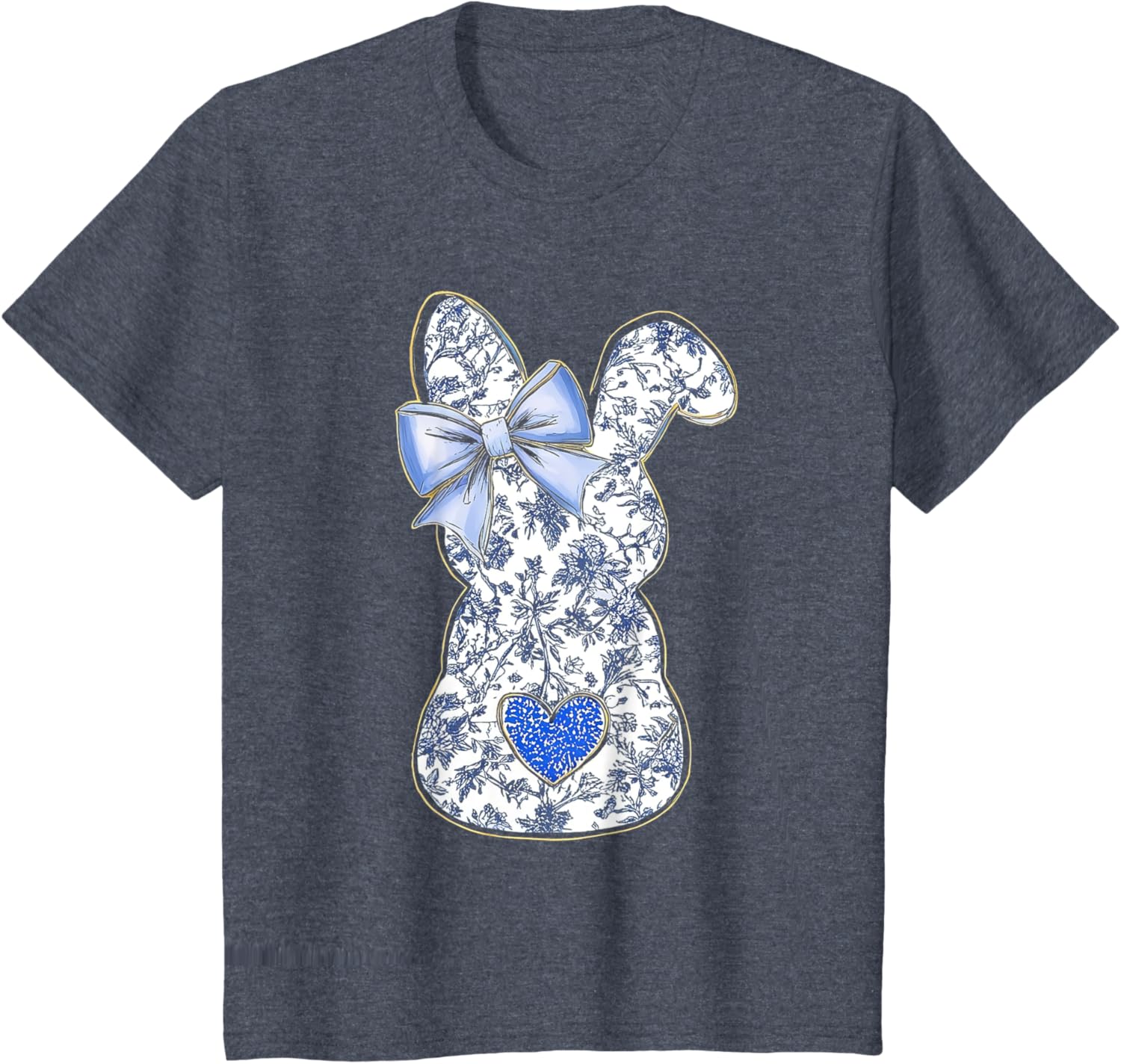 Easter Chinoiserie Floral Bunny With Cute Blue Bow Coquette T-Shirt