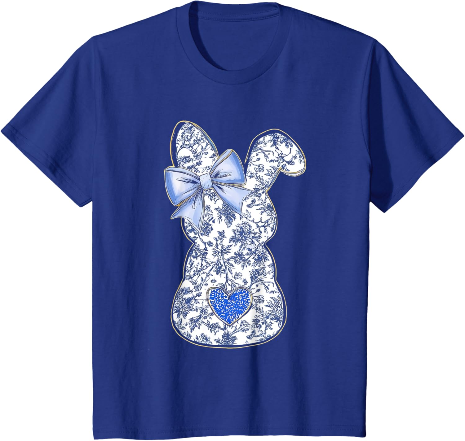 Easter Chinoiserie Floral Bunny With Cute Blue Bow Coquette T-Shirt