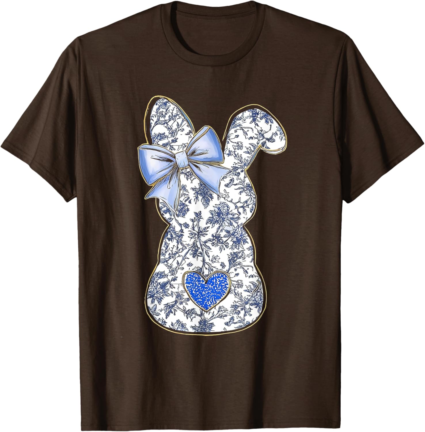 Easter Chinoiserie Floral Bunny With Cute Blue Bow Coquette T-Shirt