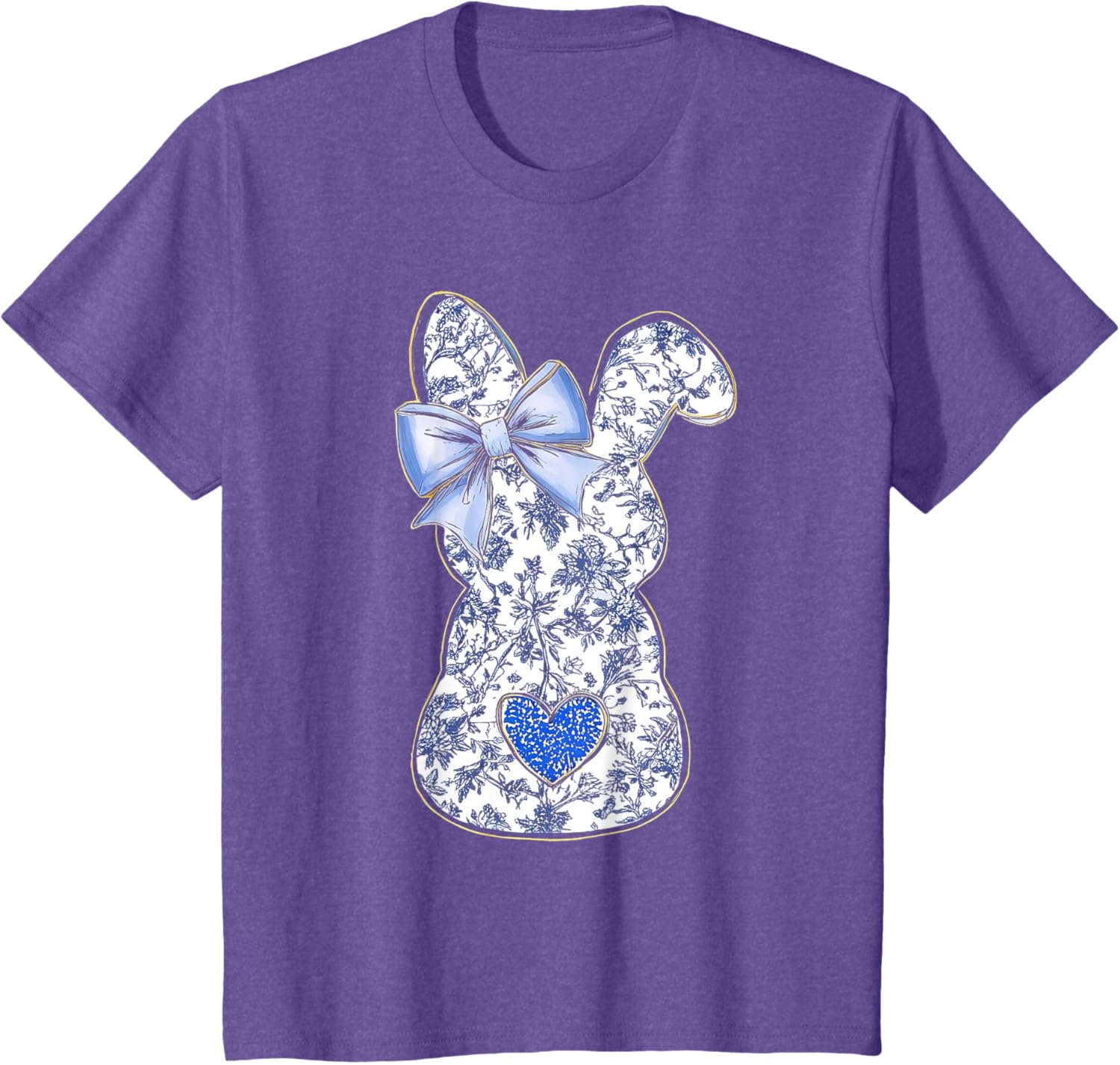 Easter Chinoiserie Floral Bunny With Cute Blue Bow Coquette T-Shirt