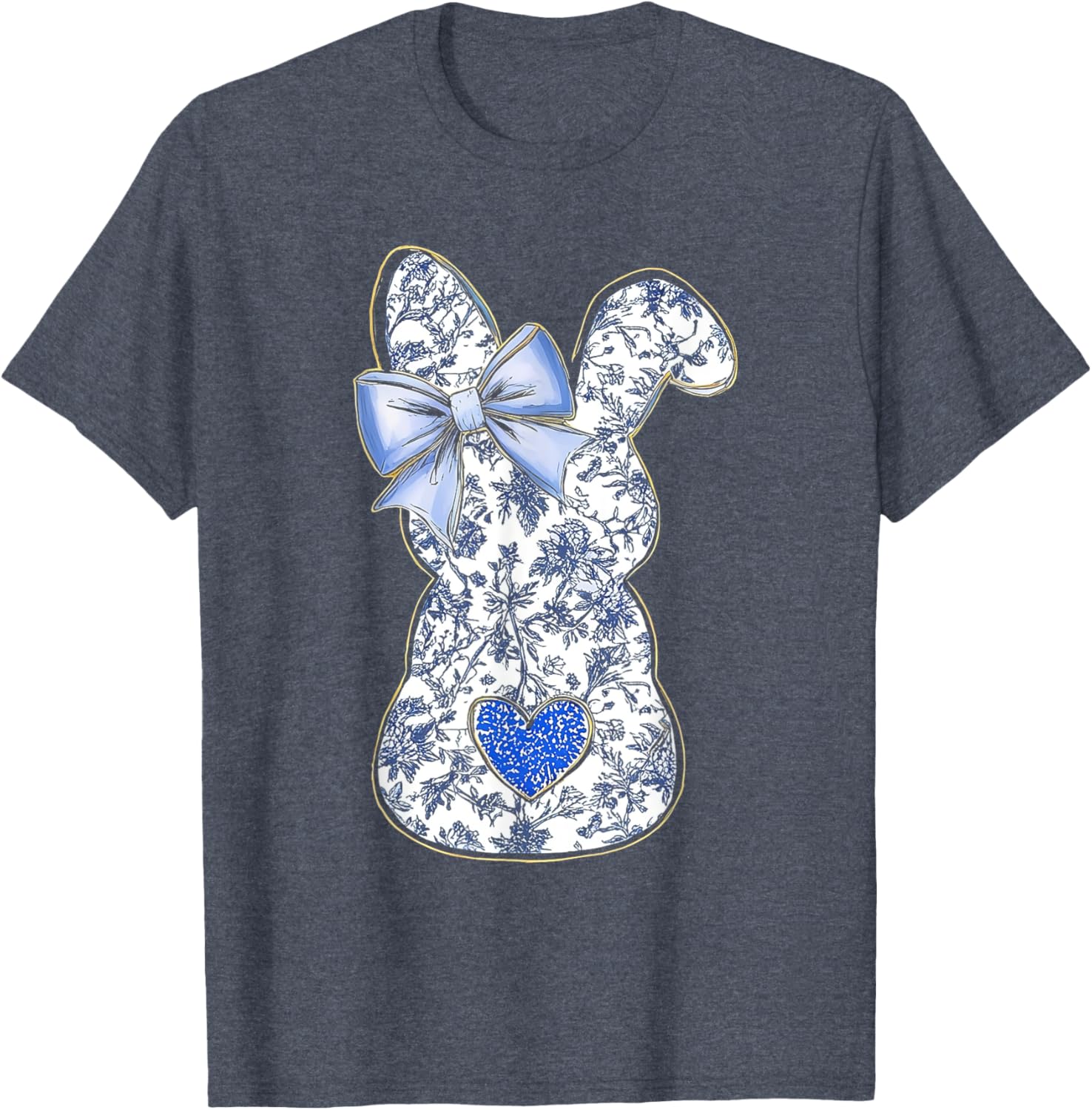 Easter Chinoiserie Floral Bunny With Cute Blue Bow Coquette T-Shirt