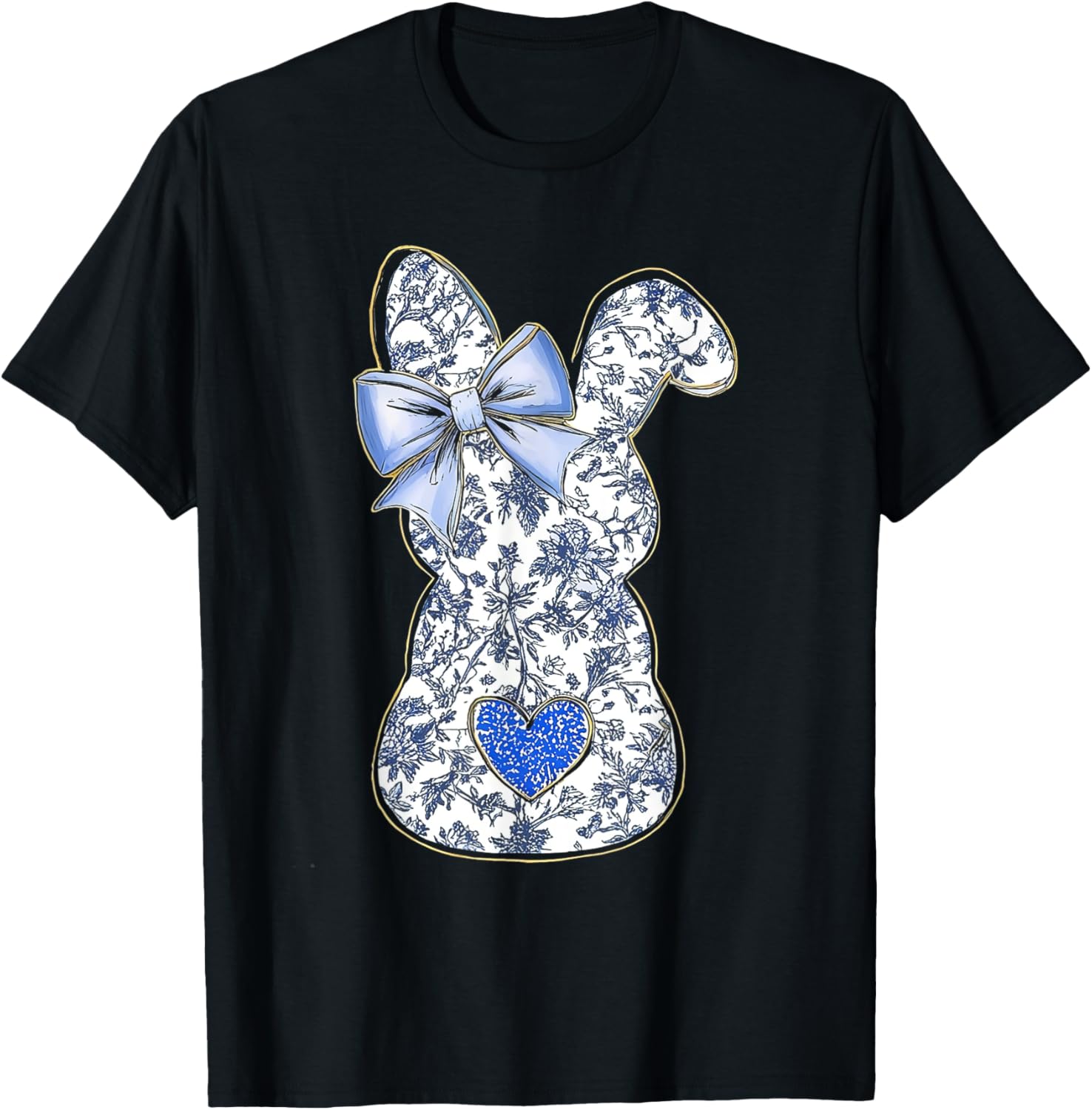 Easter Chinoiserie Floral Bunny With Cute Blue Bow Coquette T-Shirt