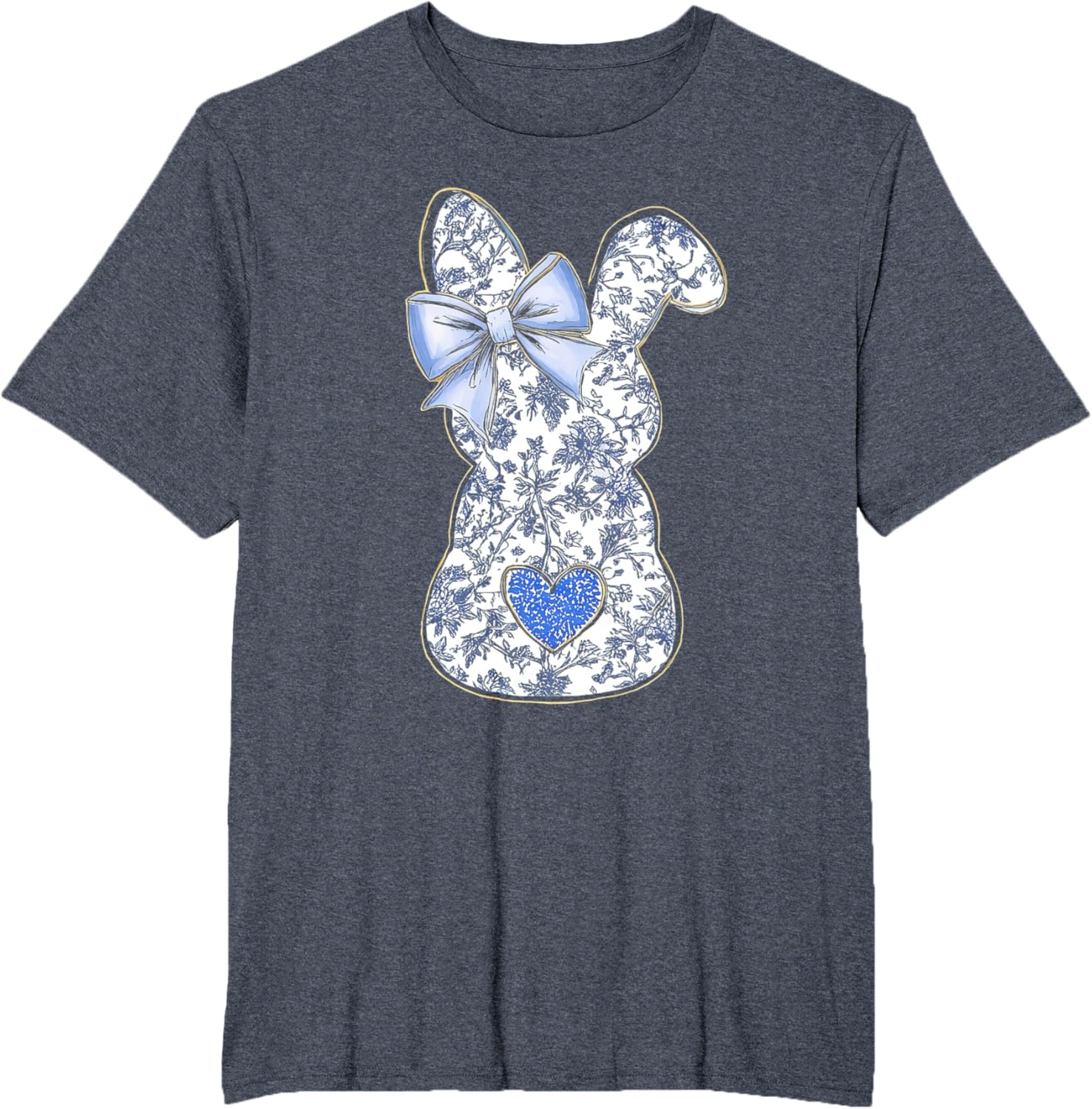 Easter Chinoiserie Floral Bunny With Cute Blue Bow Coquette T-Shirt