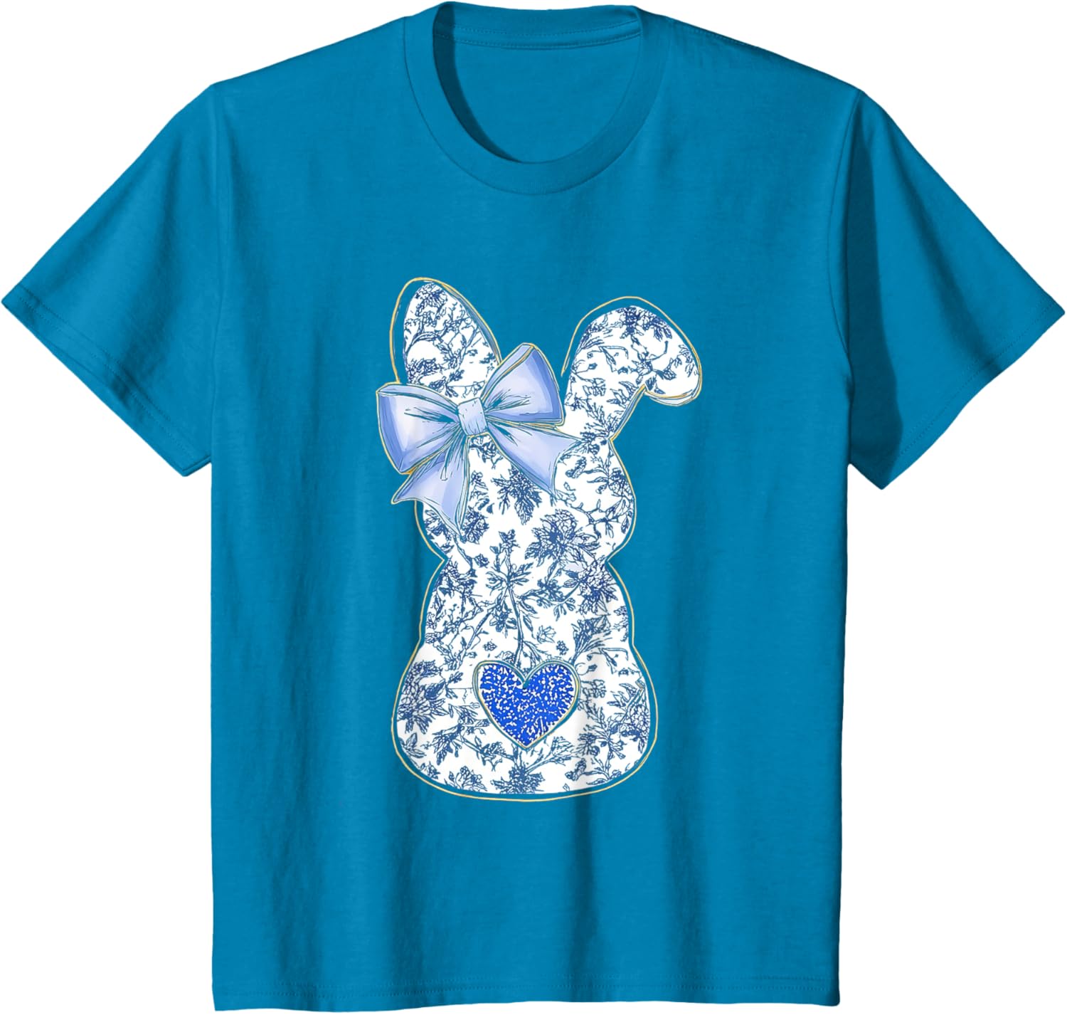 Easter Chinoiserie Floral Bunny With Cute Blue Bow Coquette T-Shirt