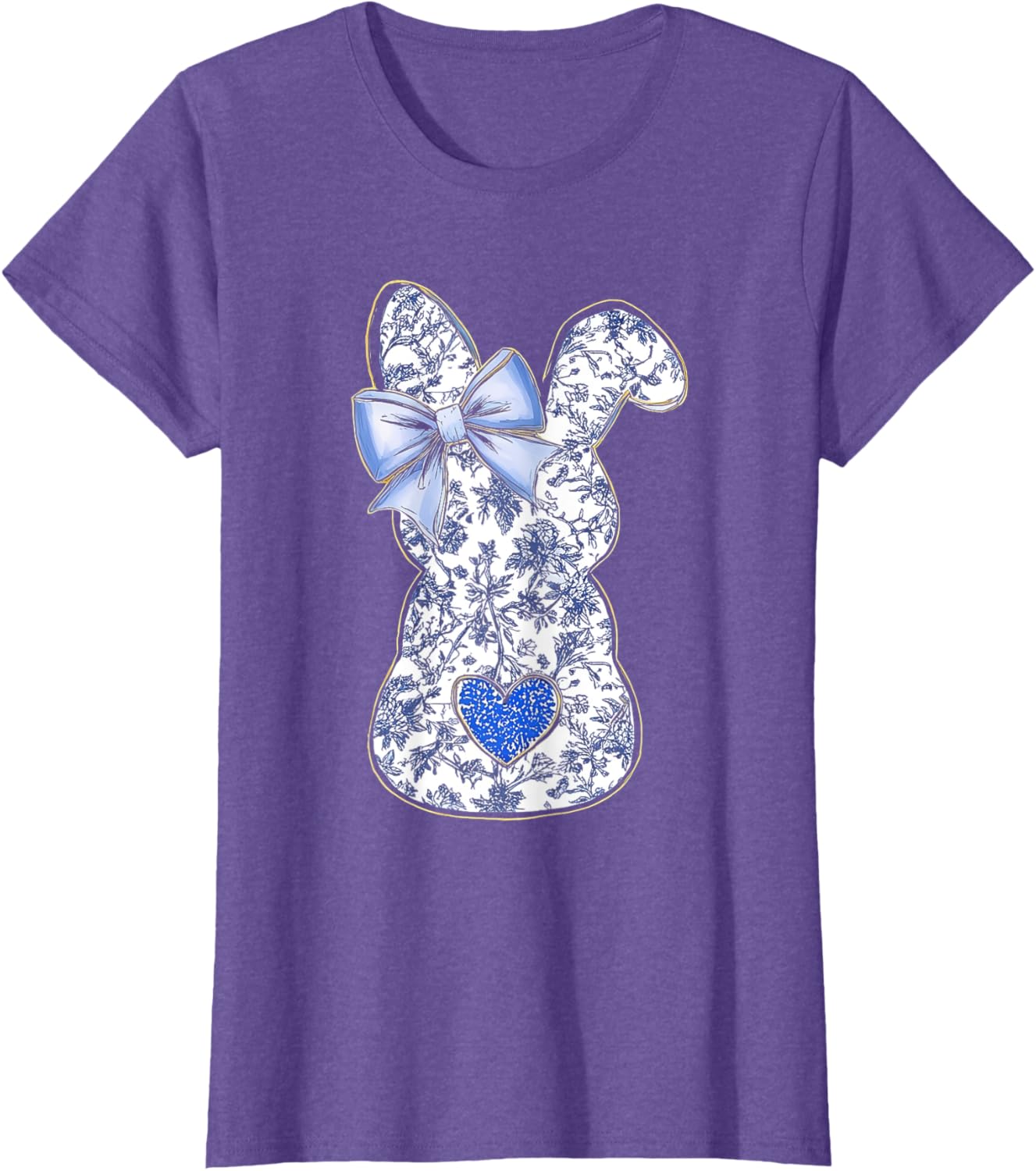 Easter Chinoiserie Floral Bunny With Cute Blue Bow Coquette T-Shirt