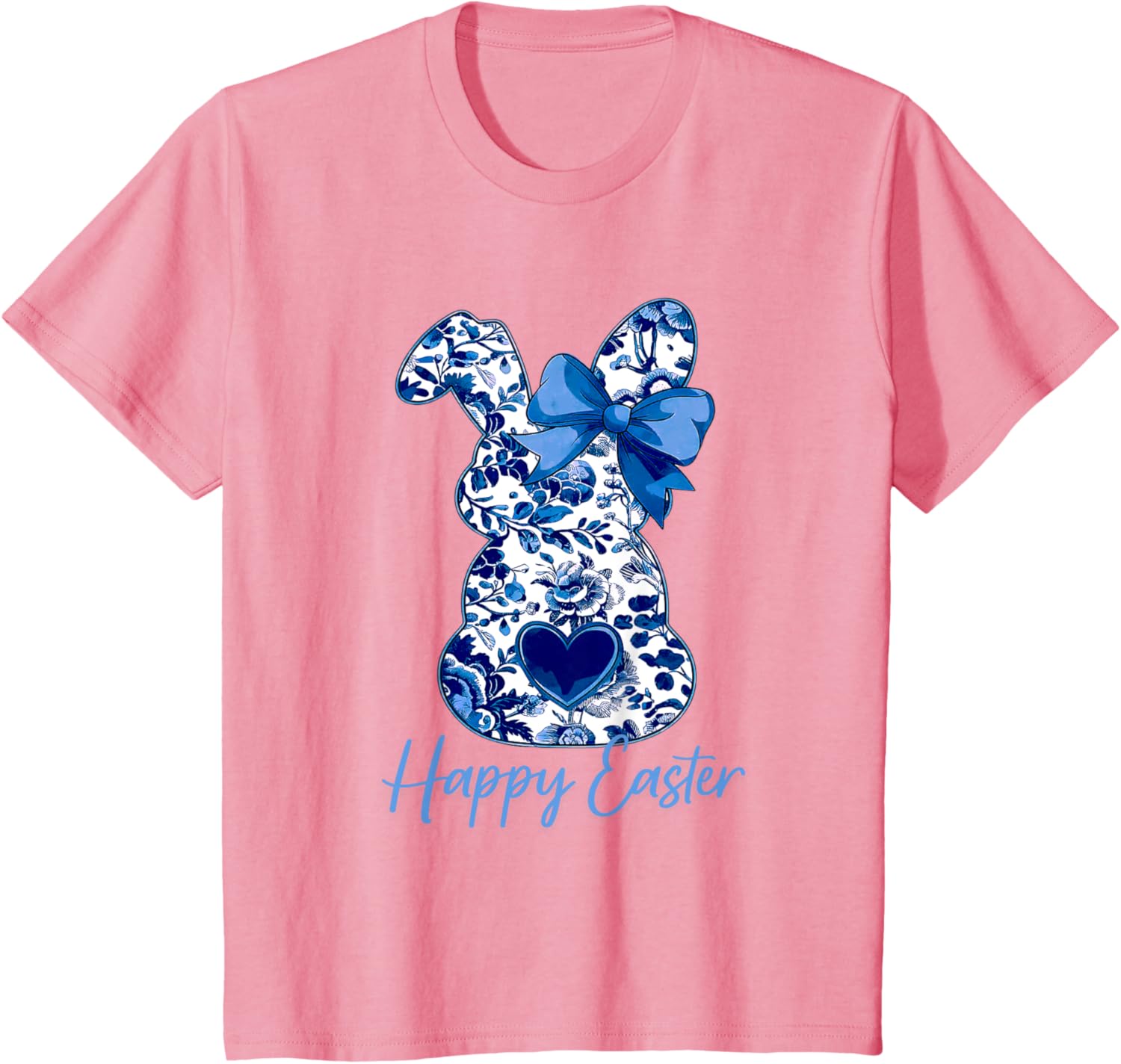 Easter Chinoiserie Floral Bunny With Cute Blue Bow Coquette T-Shirt