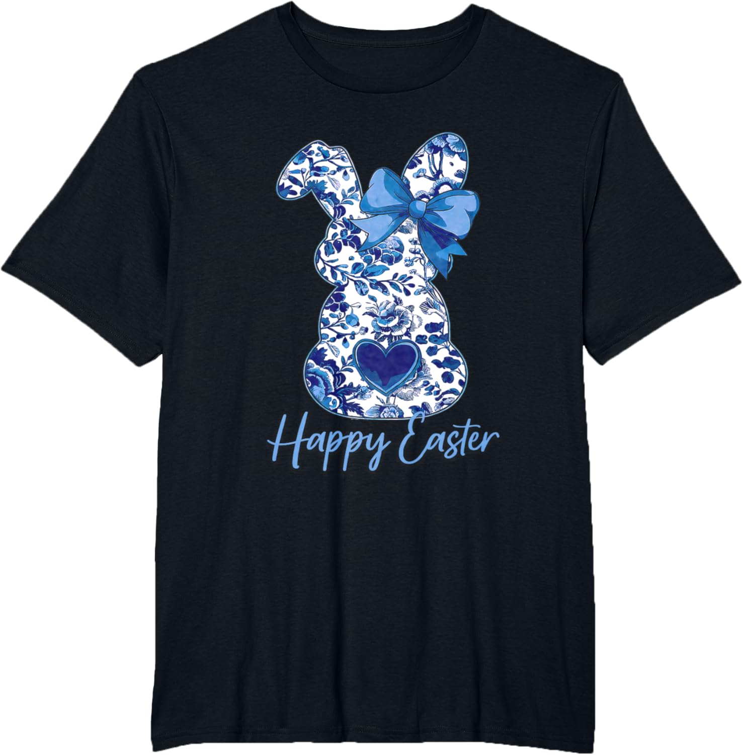 Easter Chinoiserie Floral Bunny With Cute Blue Bow Coquette T-Shirt