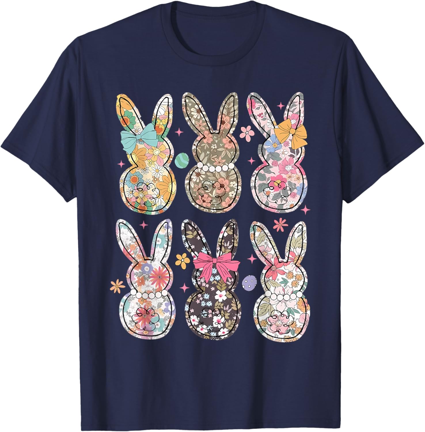 Easter Chinoiserie Floral Bunny With Cute Bow Coquette T-Shirt