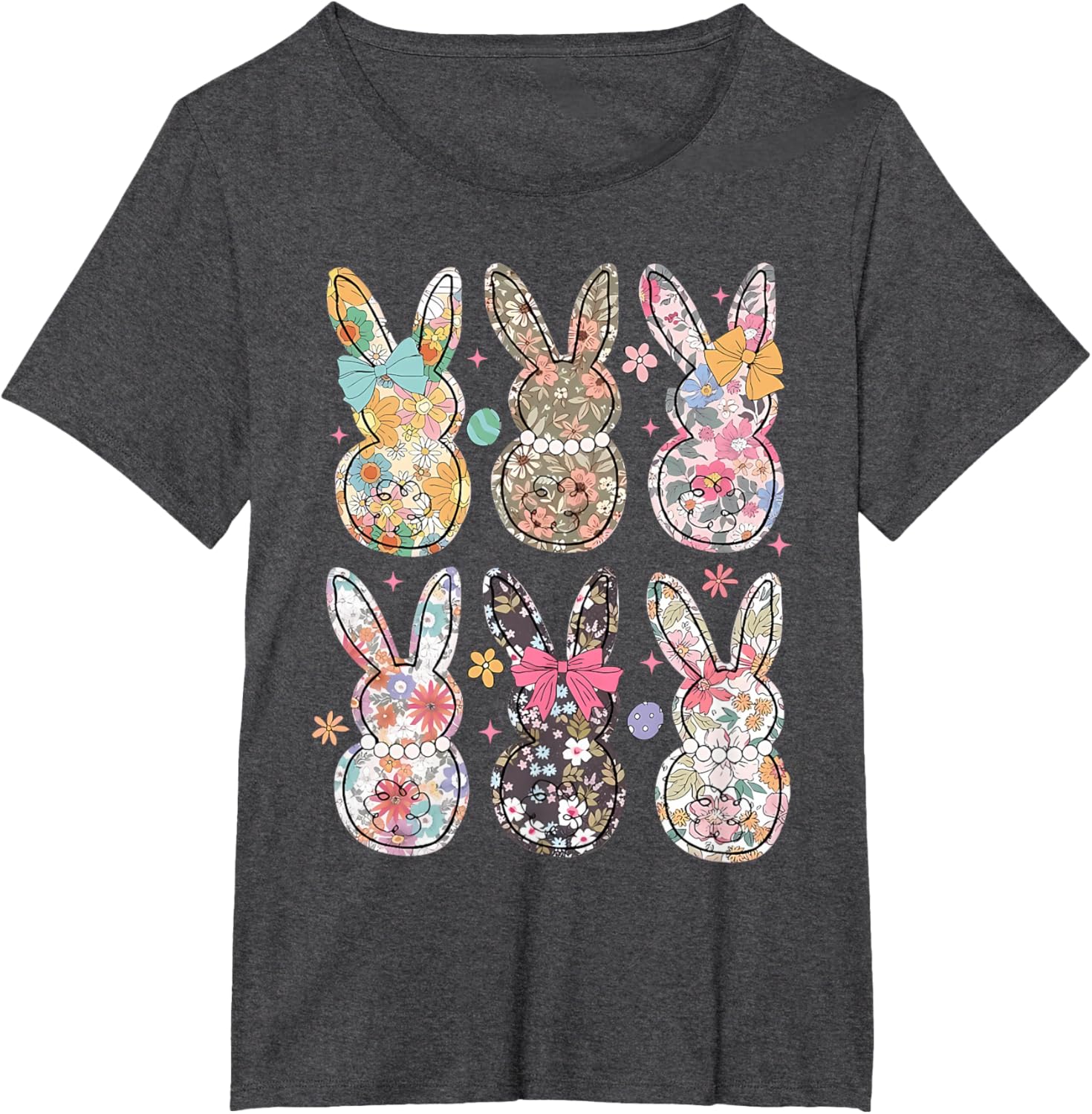 Easter Chinoiserie Floral Bunny With Cute Bow Coquette T-Shirt