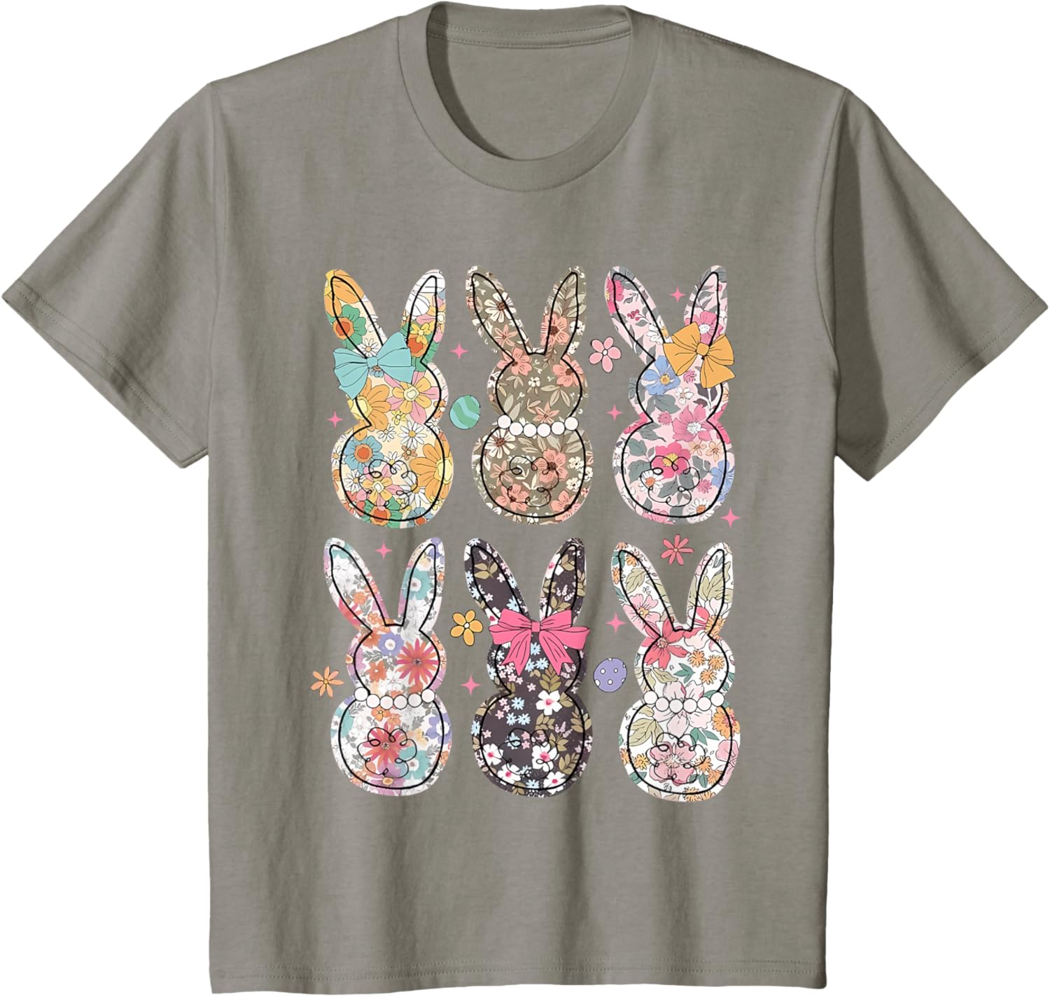 Easter Chinoiserie Floral Bunny With Cute Bow Coquette T-Shirt