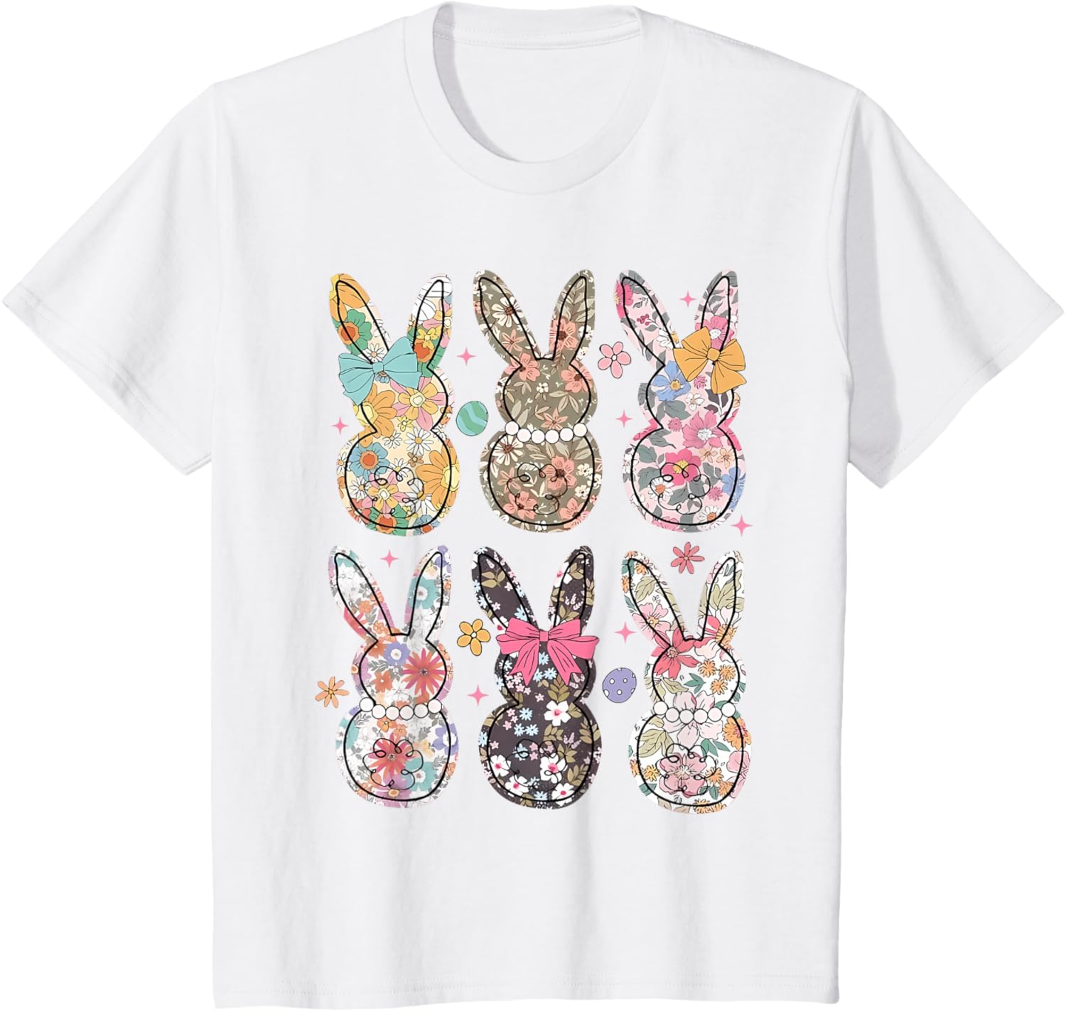 Easter Chinoiserie Floral Bunny With Cute Bow Coquette T-Shirt