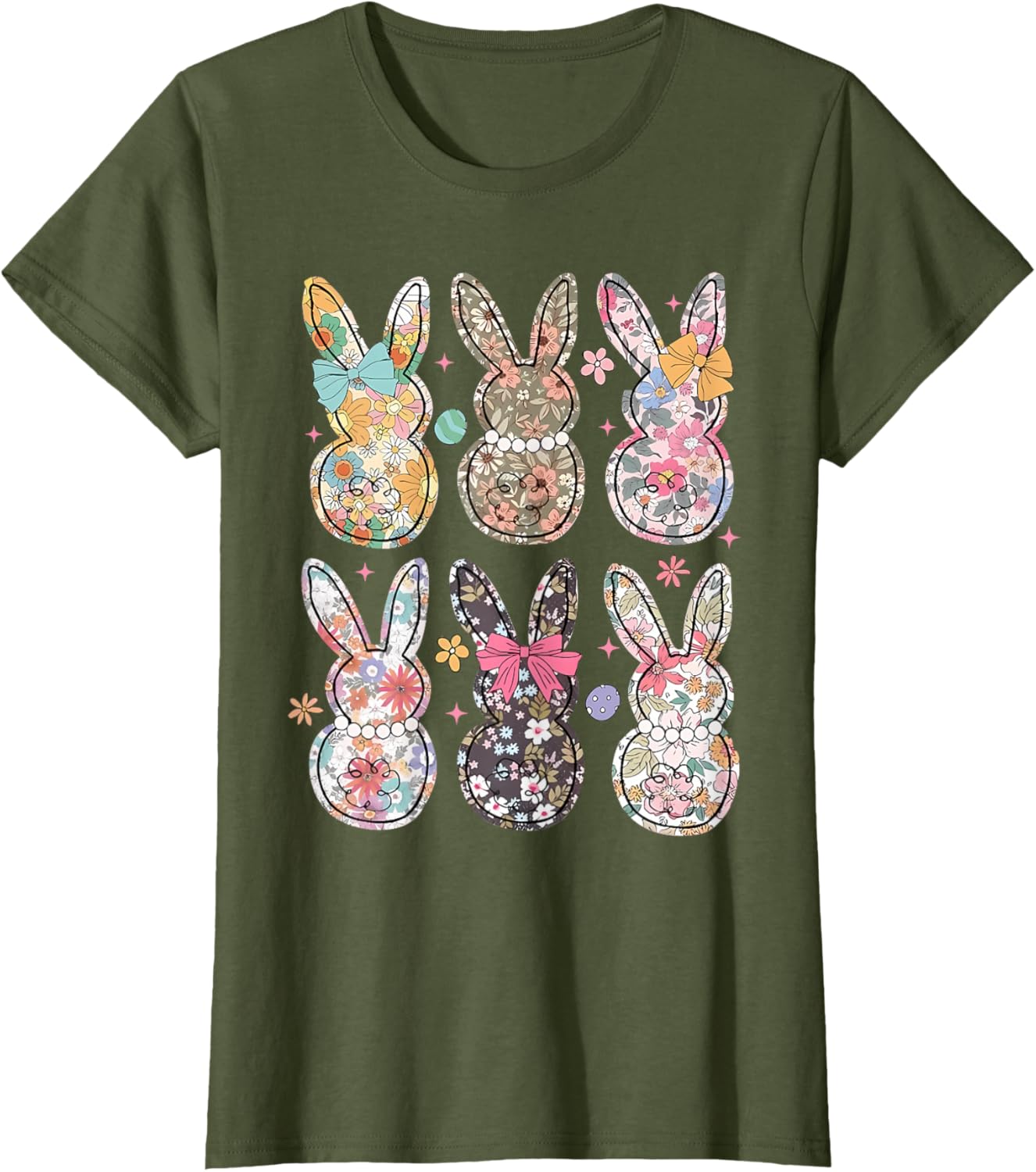 Easter Chinoiserie Floral Bunny With Cute Bow Coquette T-Shirt