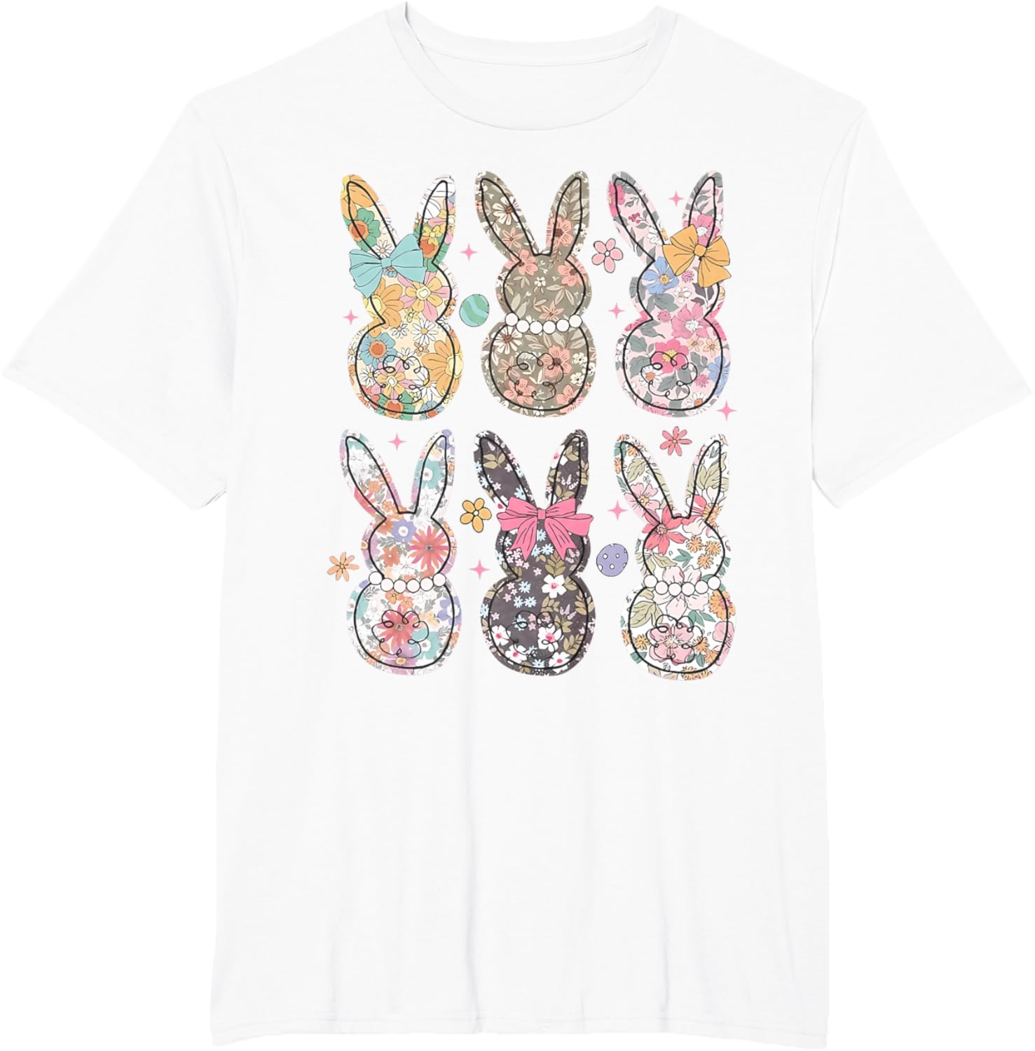 Easter Chinoiserie Floral Bunny With Cute Bow Coquette T-Shirt