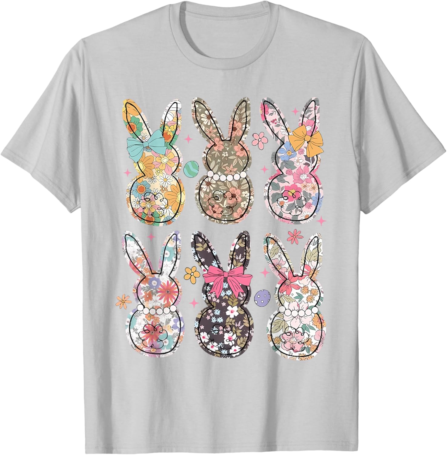 Easter Chinoiserie Floral Bunny With Cute Bow Coquette T-Shirt