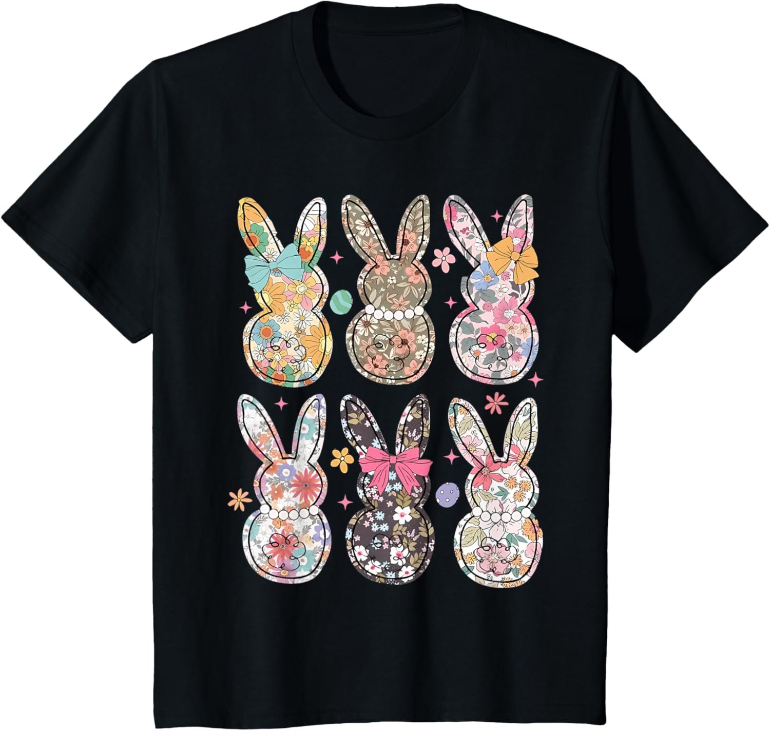 Easter Chinoiserie Floral Bunny With Cute Bow Coquette T-Shirt