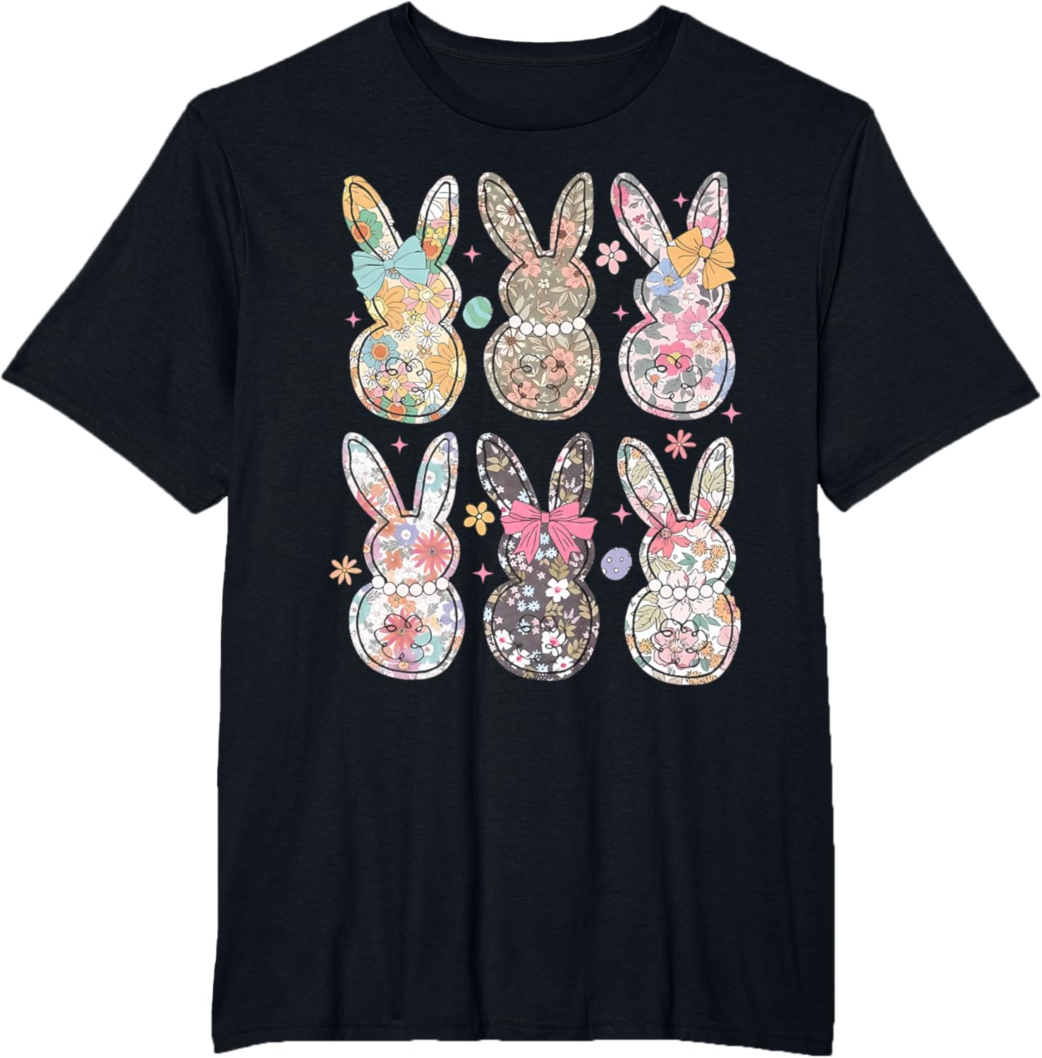 Easter Chinoiserie Floral Bunny With Cute Bow Coquette T-Shirt