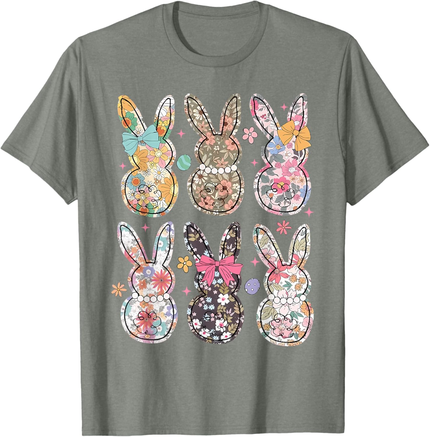 Easter Chinoiserie Floral Bunny With Cute Bow Coquette T-Shirt