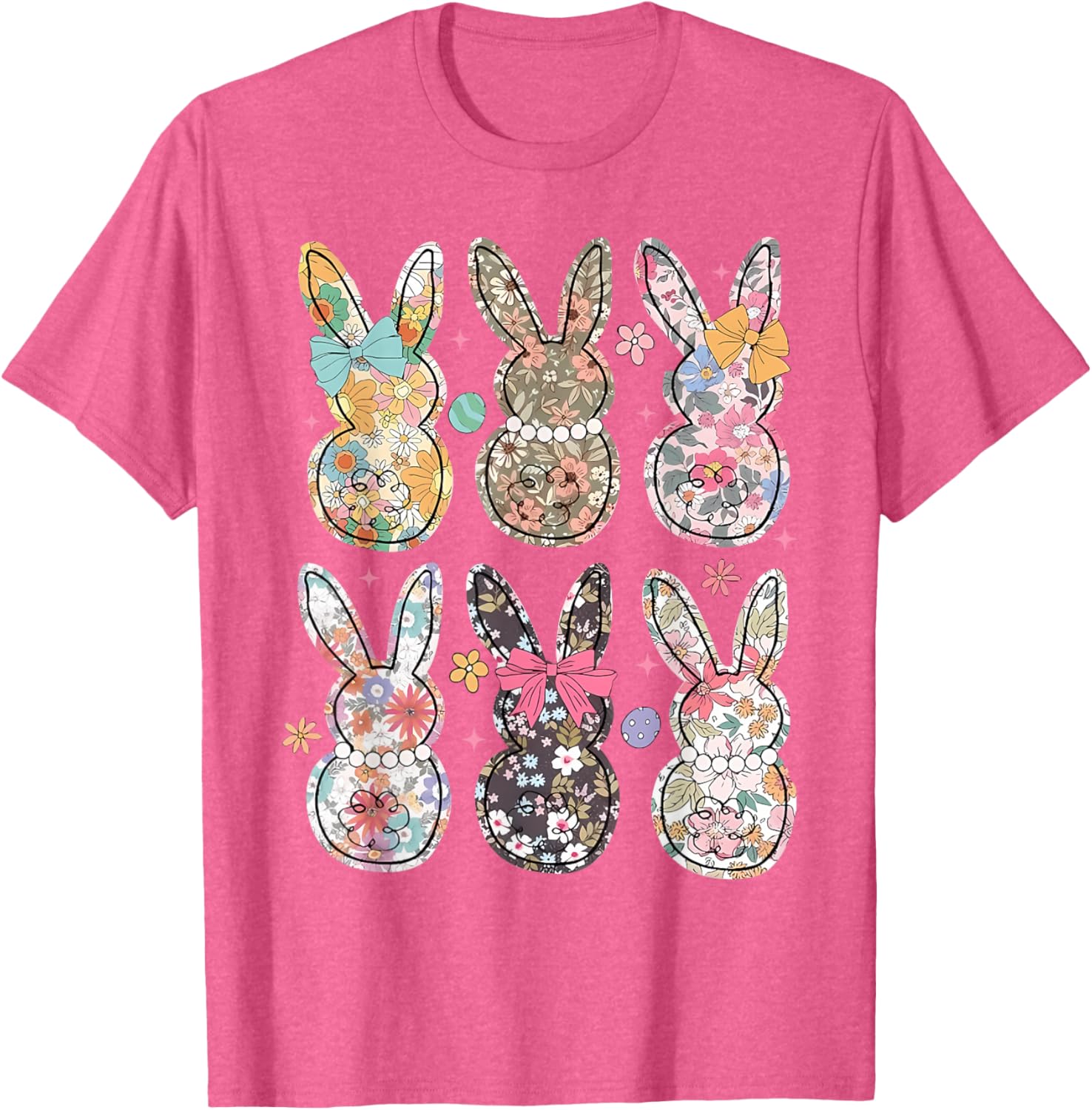 Easter Chinoiserie Floral Bunny With Cute Bow Coquette T-Shirt