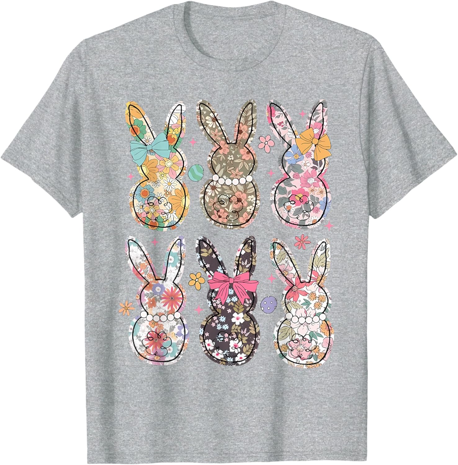 Easter Chinoiserie Floral Bunny With Cute Bow Coquette T-Shirt