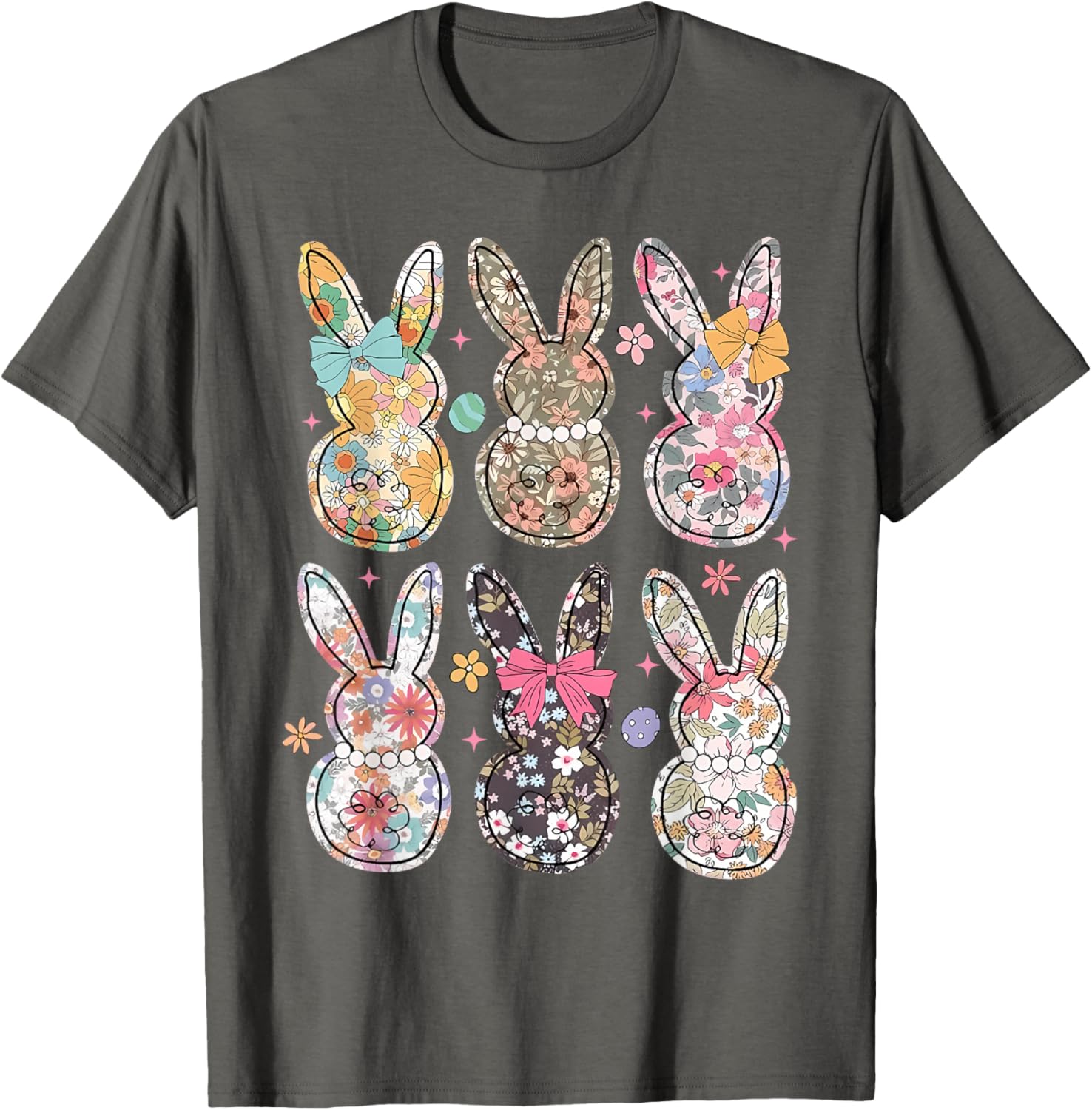 Easter Chinoiserie Floral Bunny With Cute Bow Coquette T-Shirt