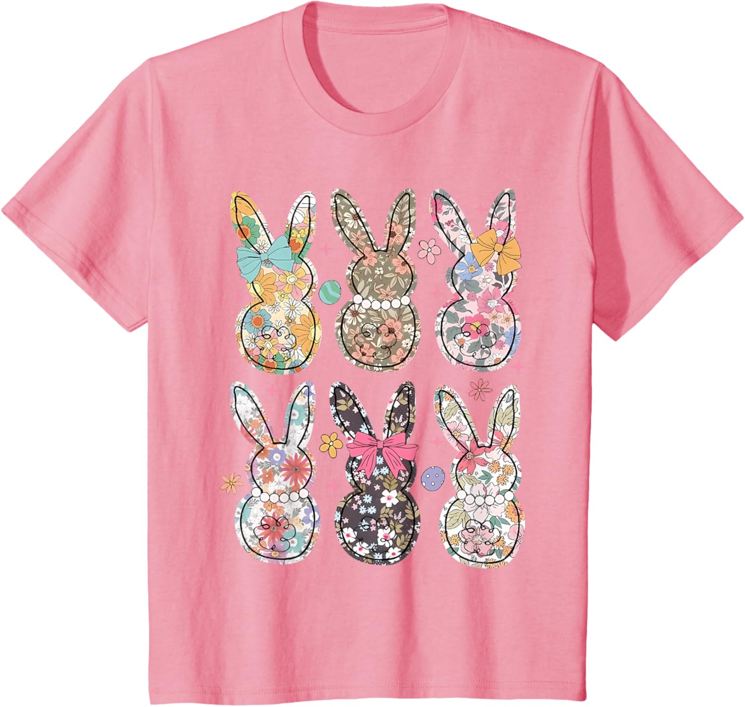 Easter Chinoiserie Floral Bunny With Cute Bow Coquette T-Shirt