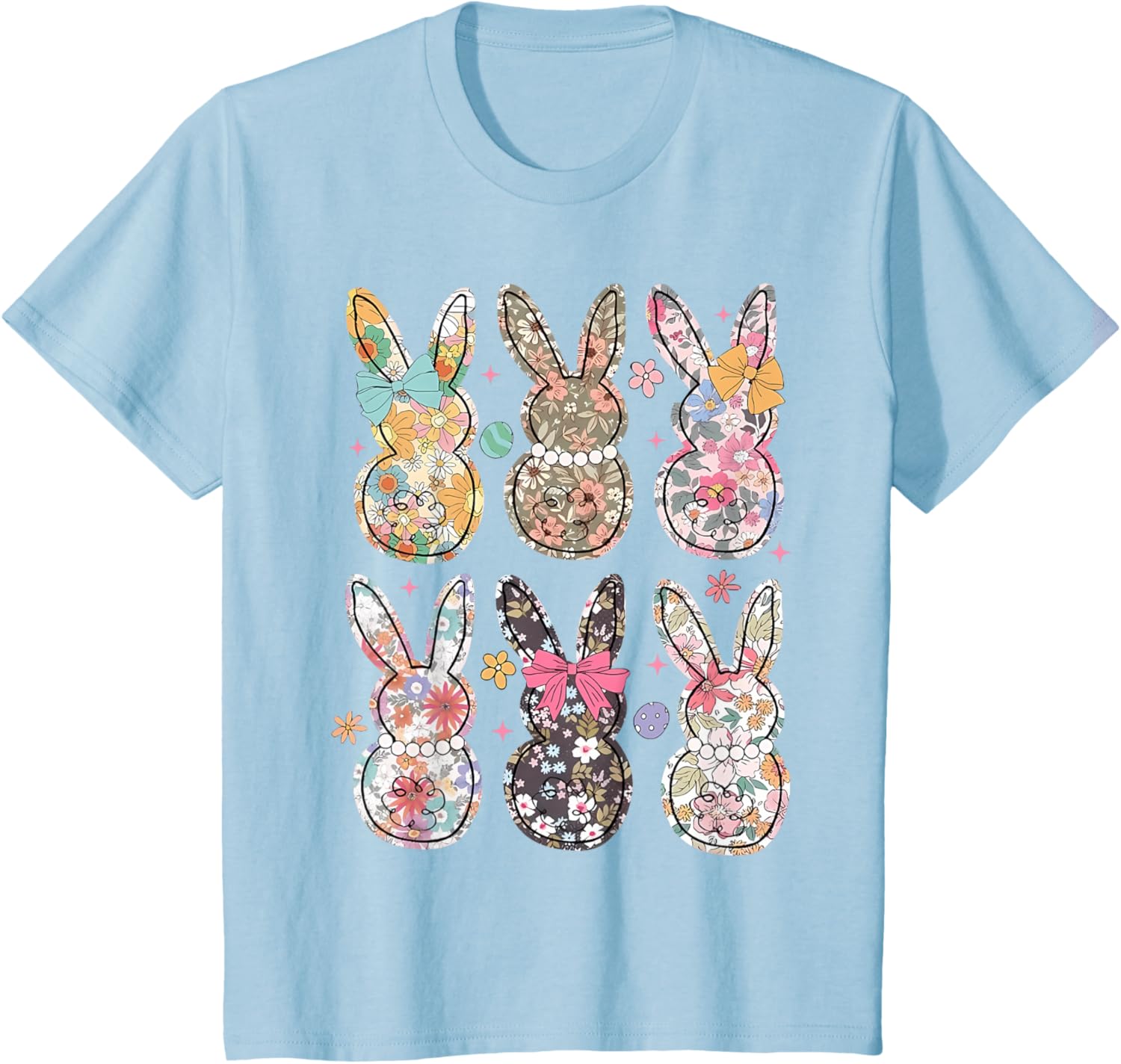 Easter Chinoiserie Floral Bunny With Cute Bow Coquette T-Shirt