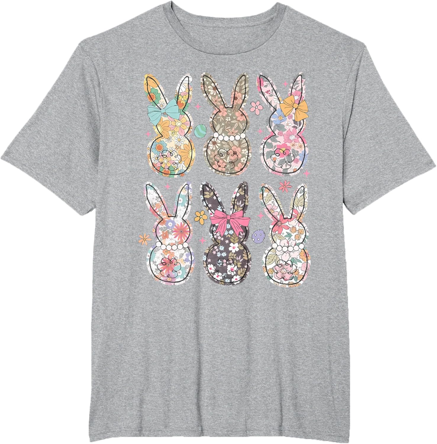 Easter Chinoiserie Floral Bunny With Cute Bow Coquette T-Shirt