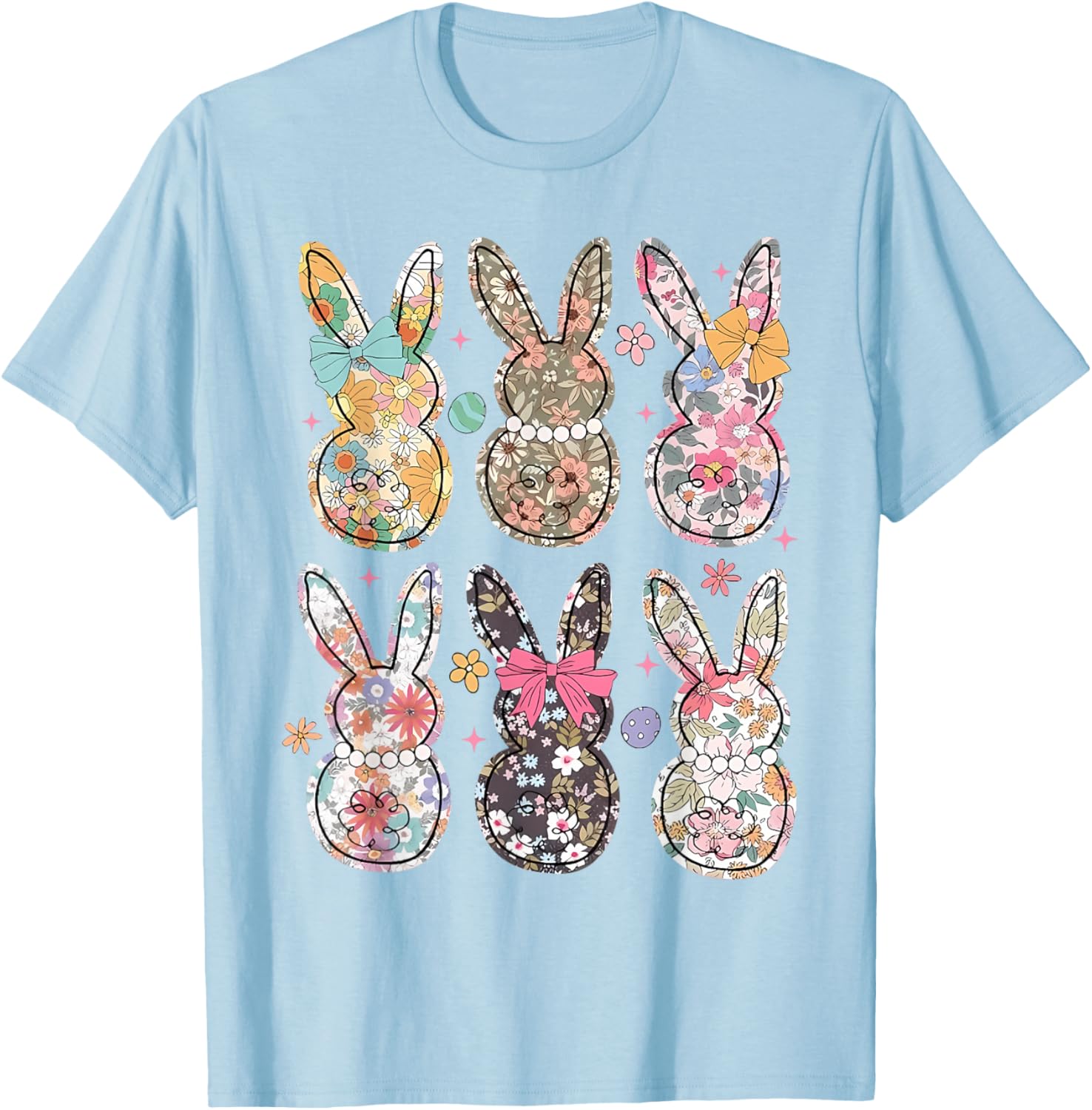 Easter Chinoiserie Floral Bunny With Cute Bow Coquette T-Shirt