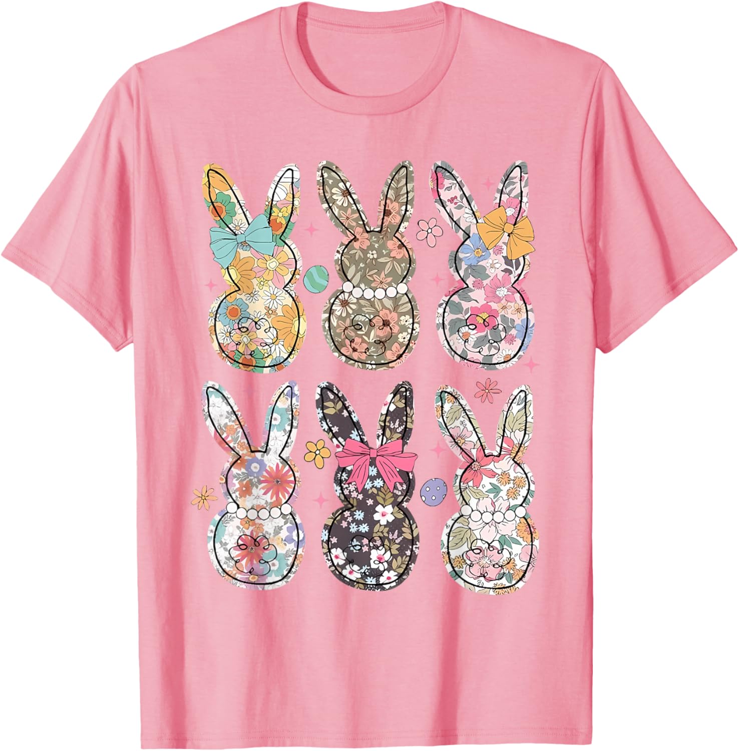 Easter Chinoiserie Floral Bunny With Cute Bow Coquette T-Shirt