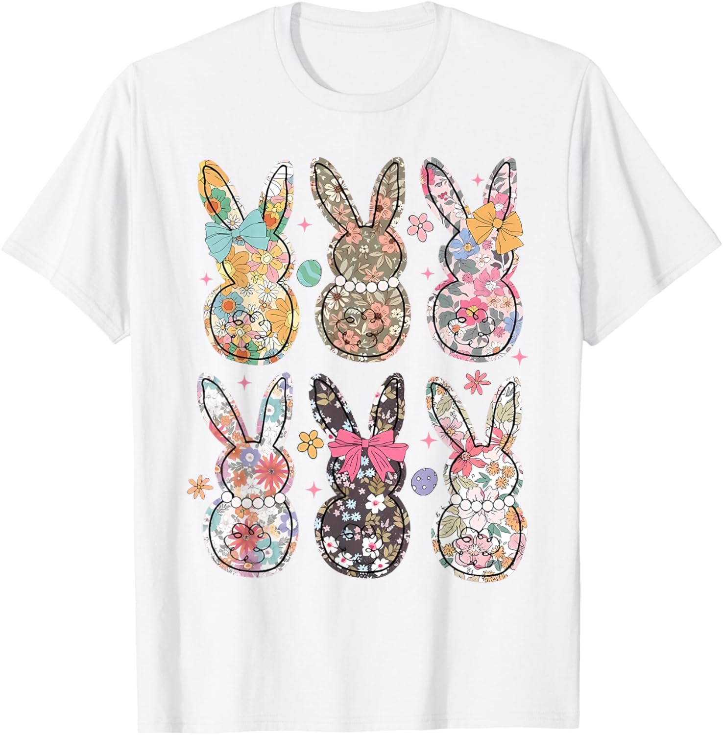 Easter Chinoiserie Floral Bunny With Cute Bow Coquette T-Shirt