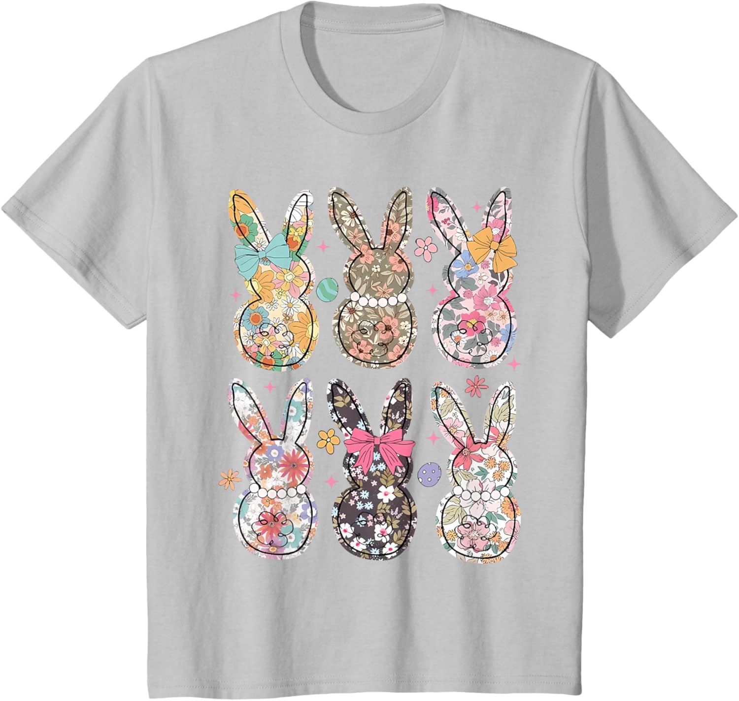 Easter Chinoiserie Floral Bunny With Cute Bow Coquette T-Shirt