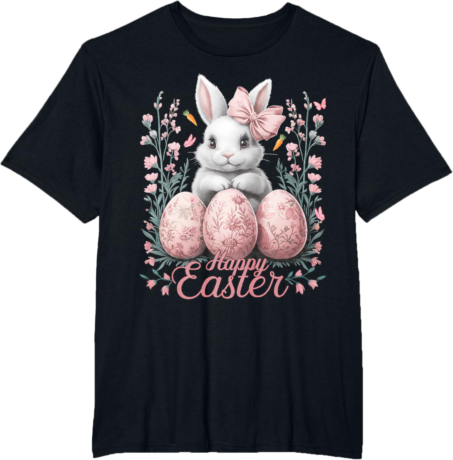 Easter Chinoiserie Floral Bunny With Cute Coquette Bow Women T-Shirt