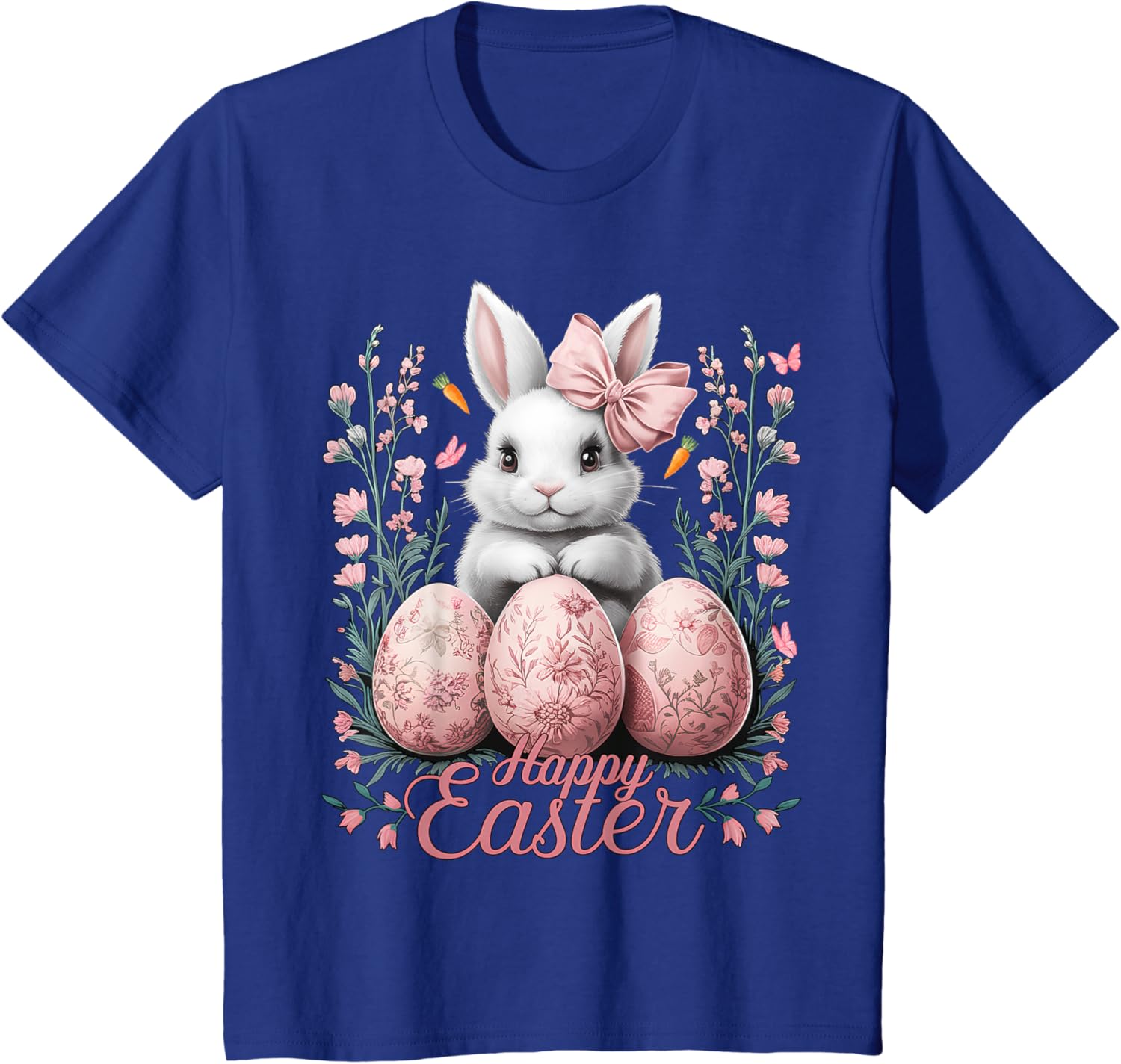 Easter Chinoiserie Floral Bunny With Cute Coquette Bow Women T-Shirt