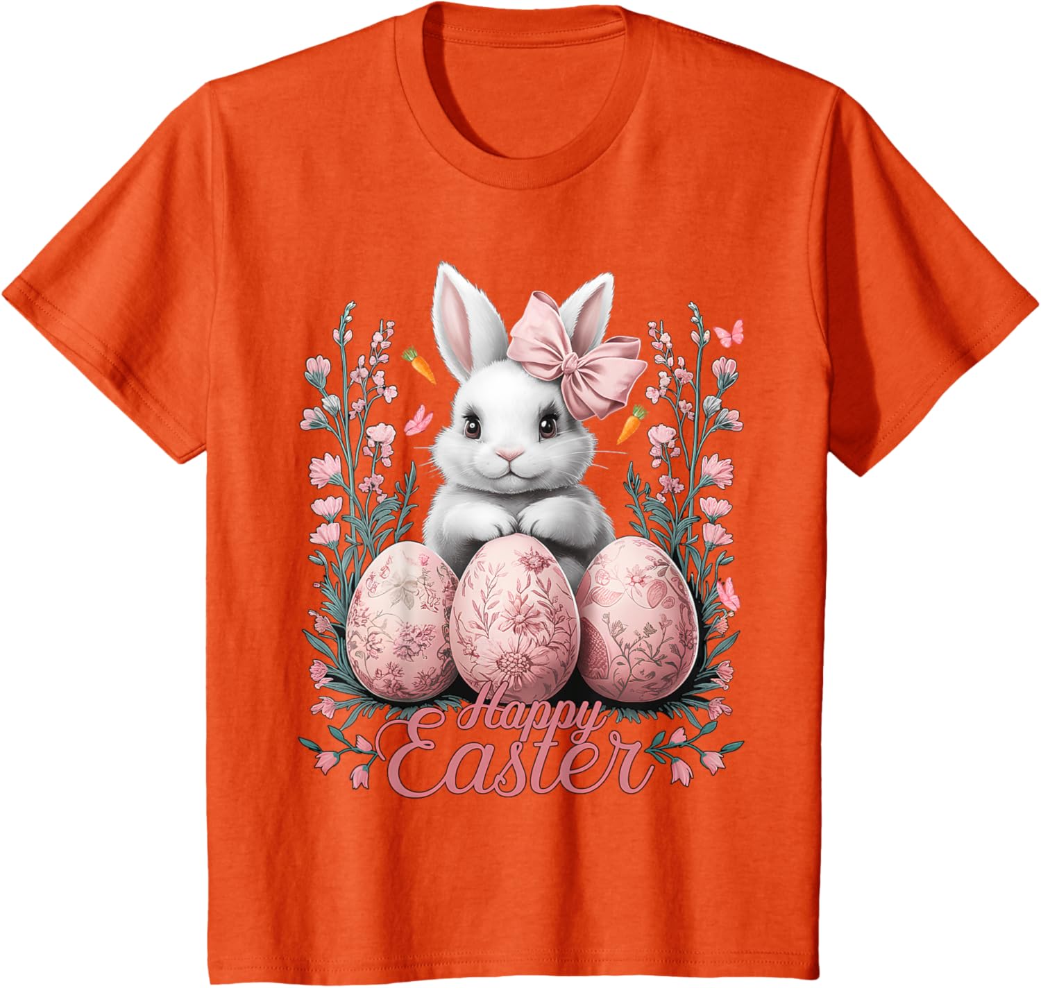 Easter Chinoiserie Floral Bunny With Cute Coquette Bow Women T-Shirt